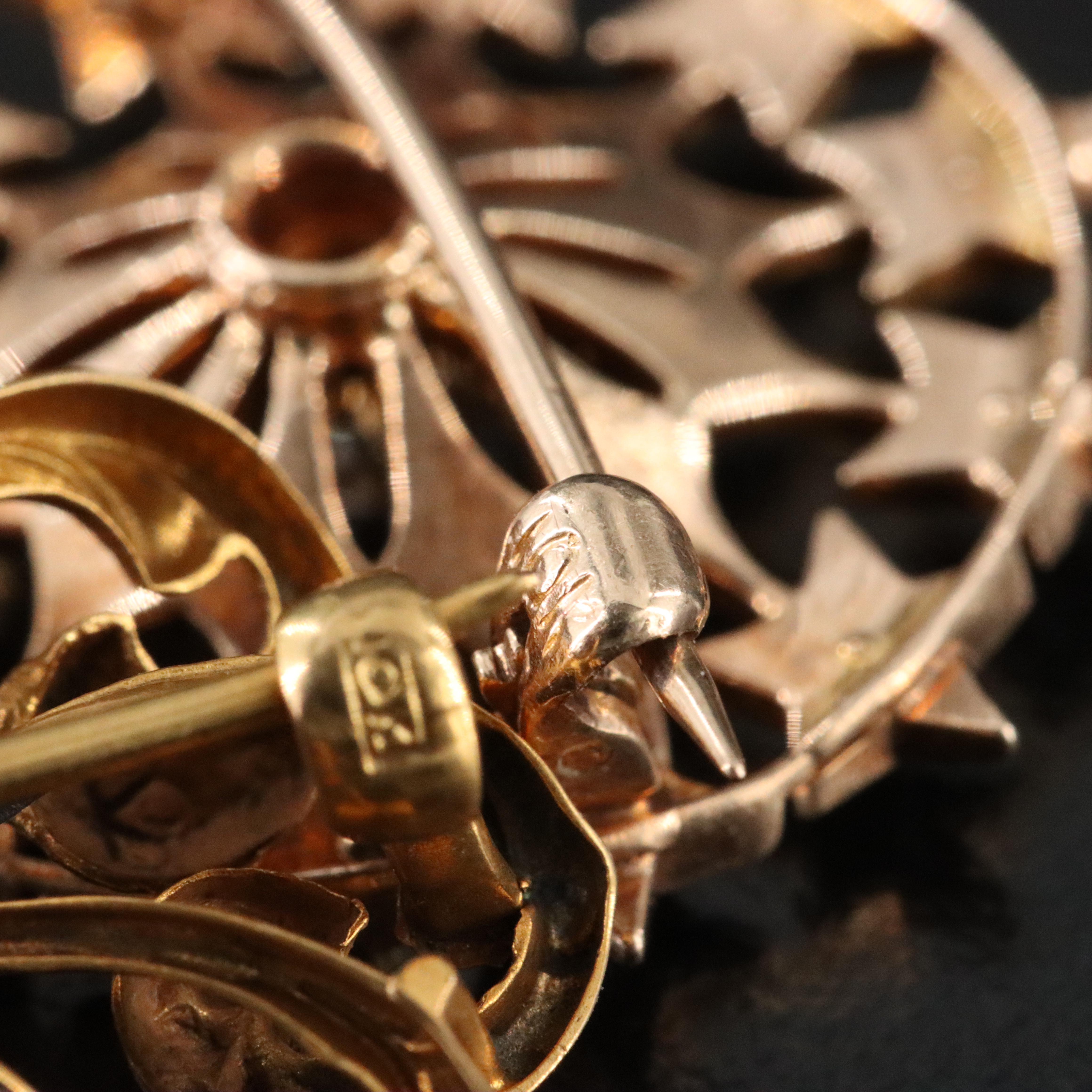 Victorian 10K Diamond, Pearl and Opal Forget-Me-Not & Star Converter Pins