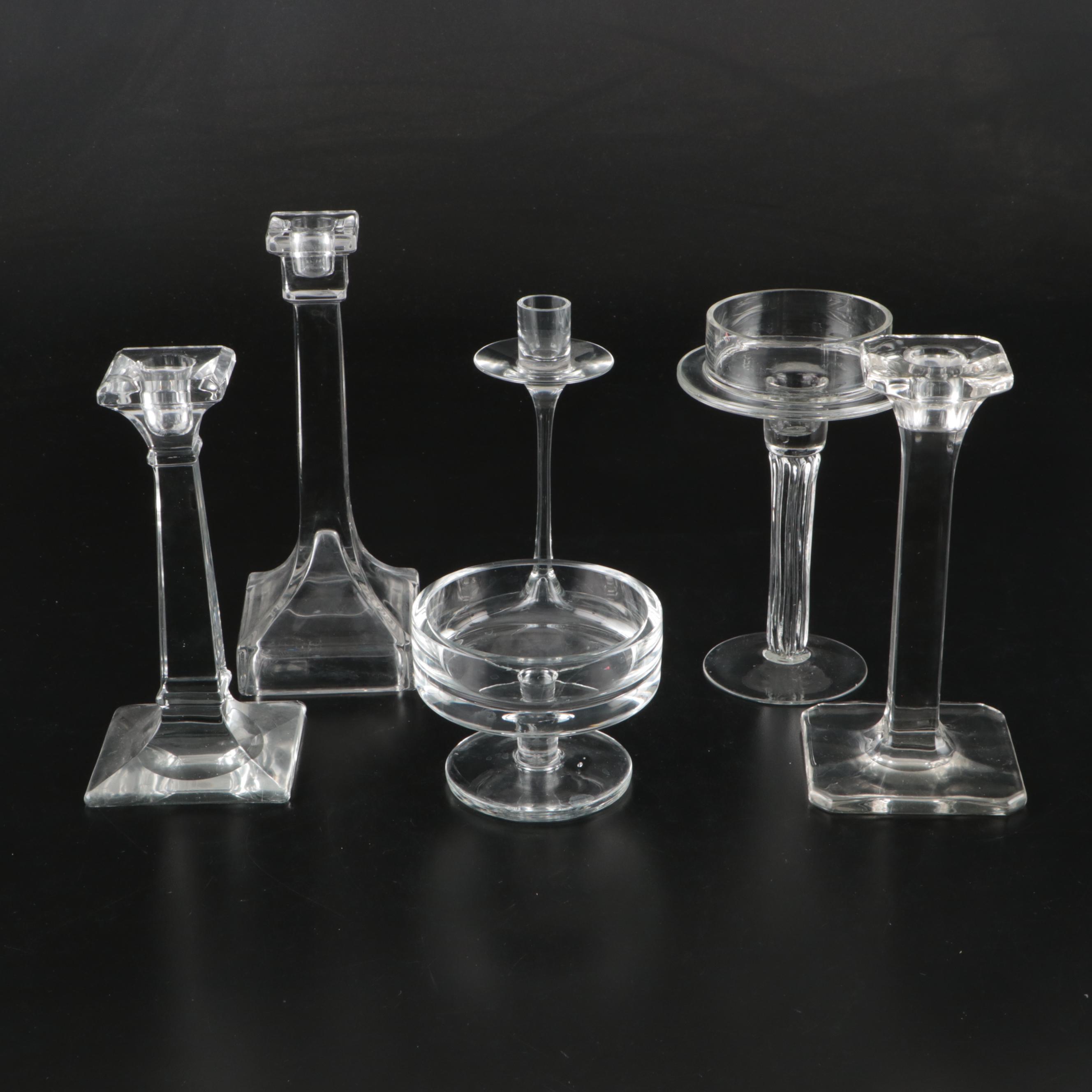 Orrefors "Gabriel" with Other Glass Candlesticks and Holders