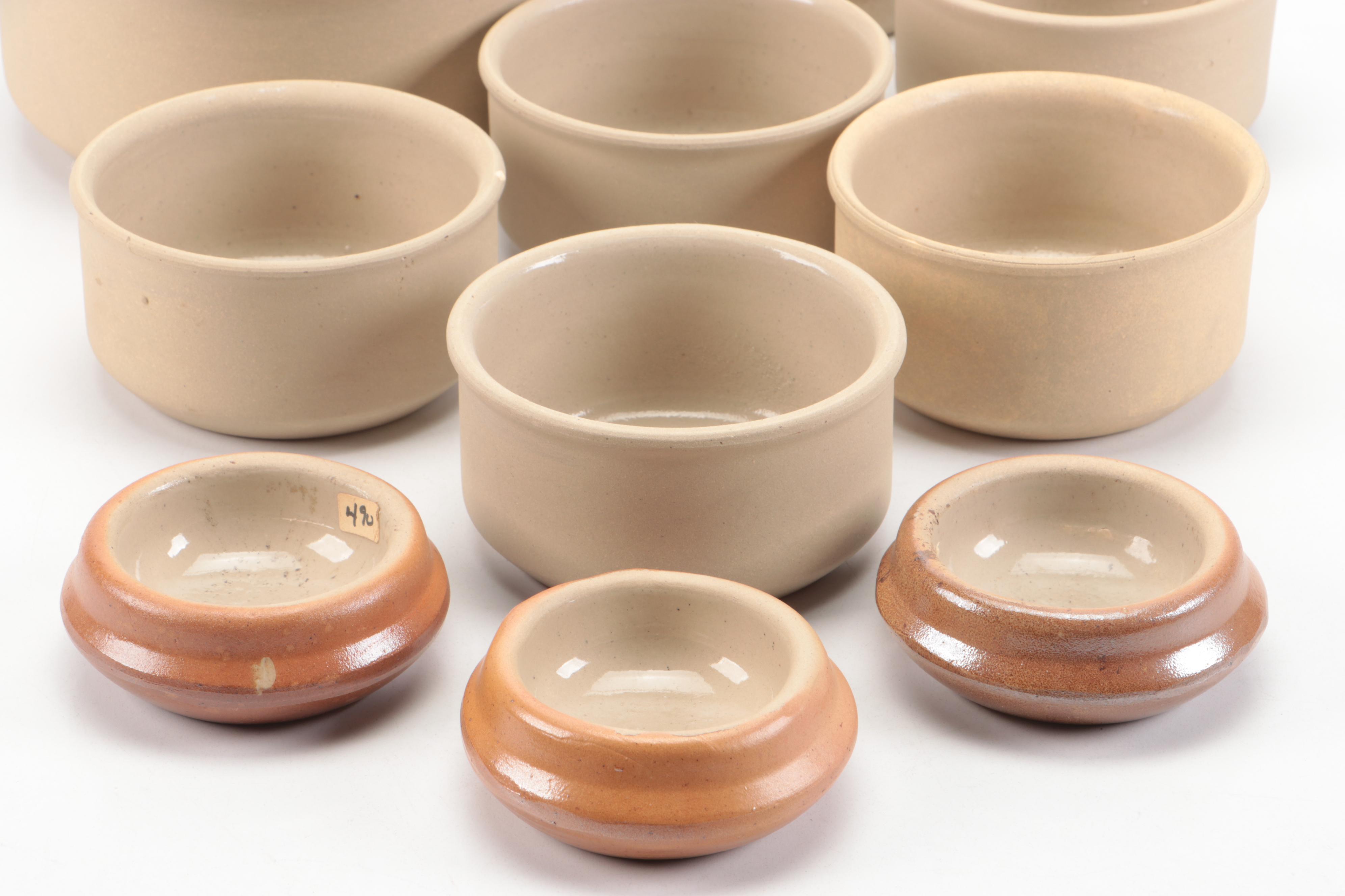 French Country Style Ceramic Bowls and Lidded Jar