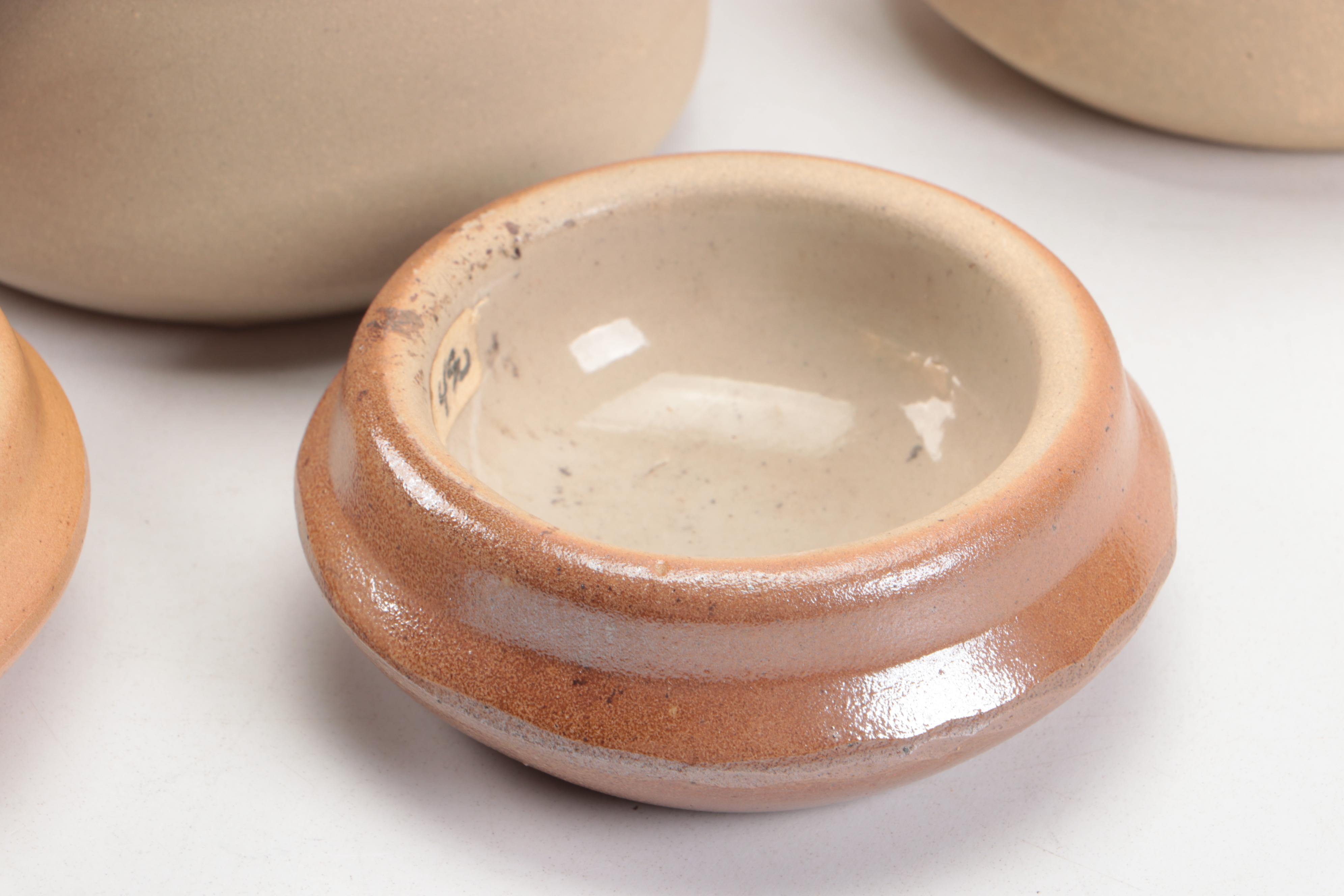 French Country Style Ceramic Bowls and Lidded Jar