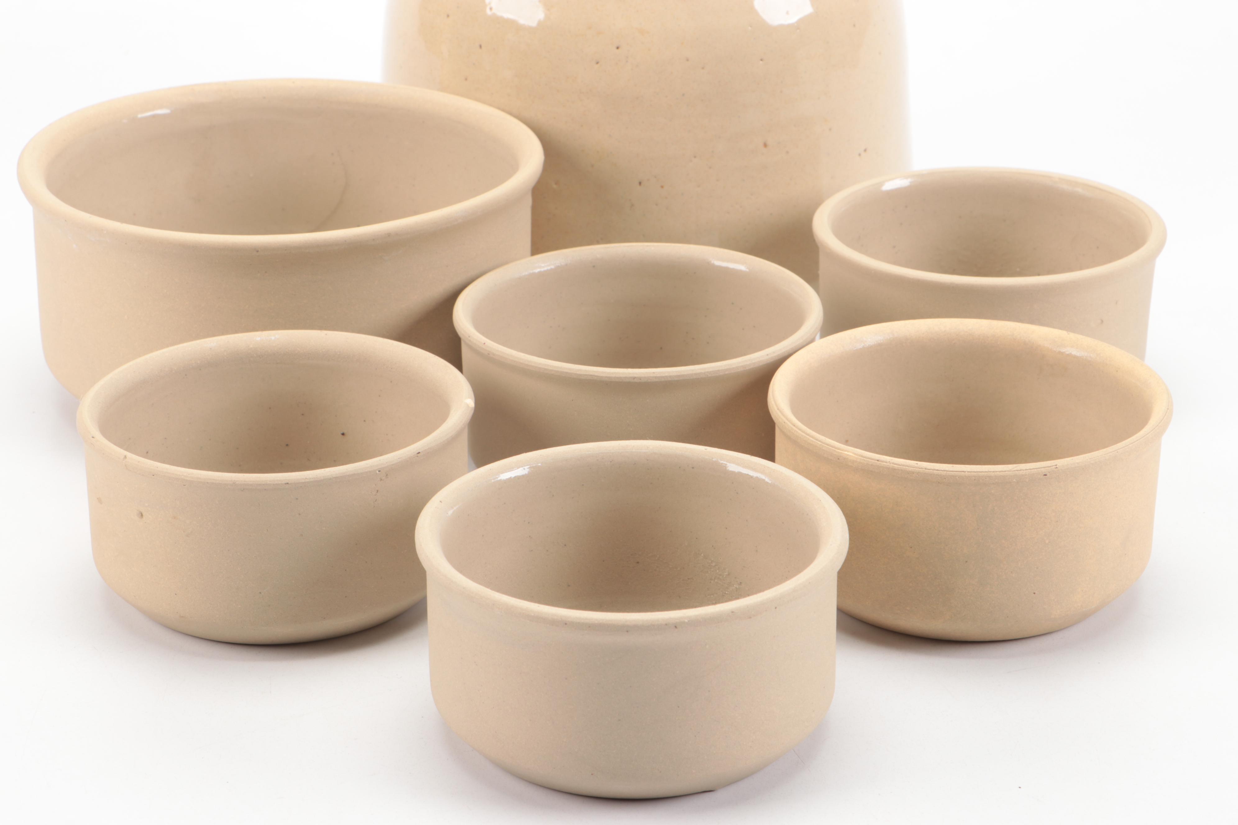 French Country Style Ceramic Bowls and Lidded Jar