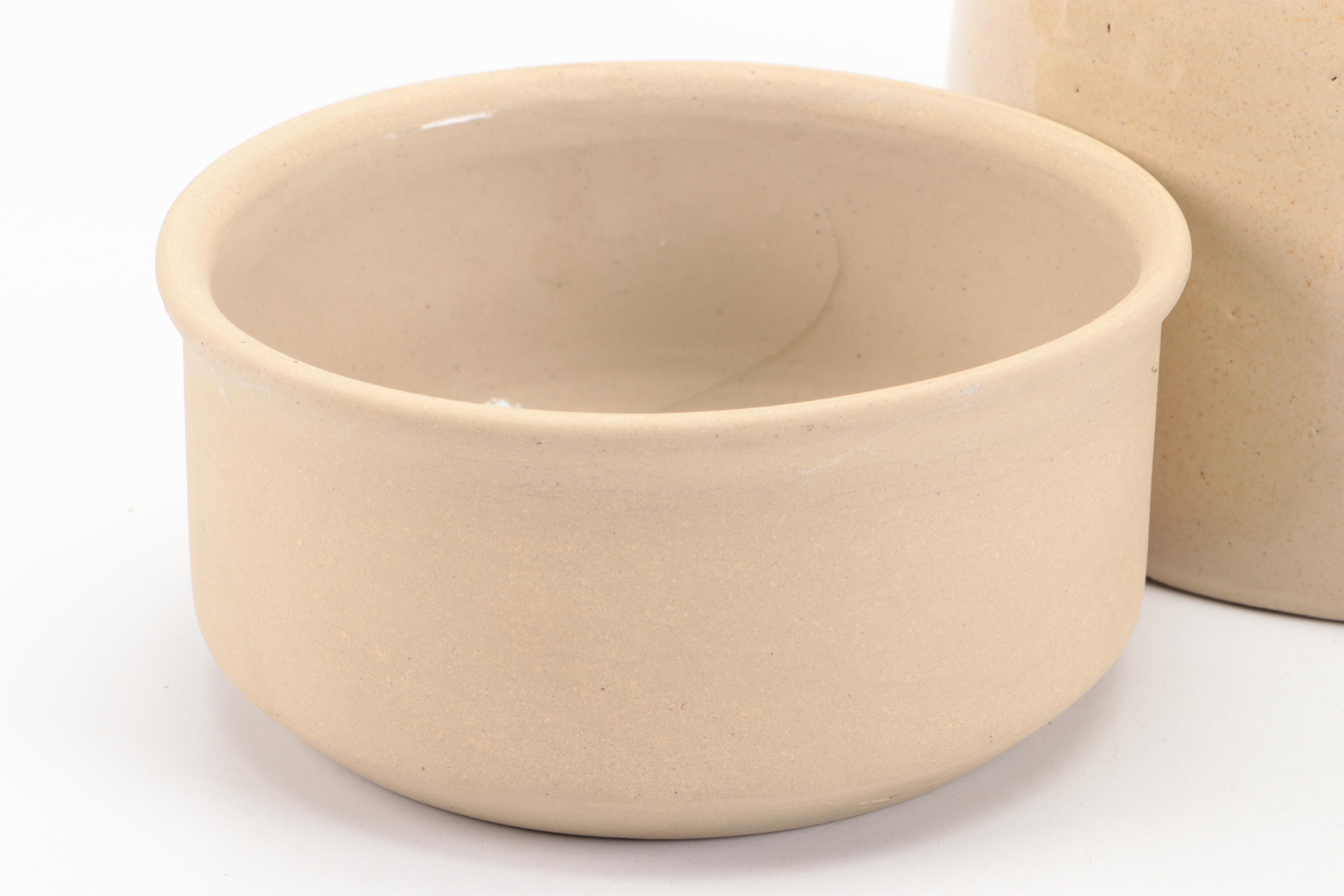 French Country Style Ceramic Bowls and Lidded Jar