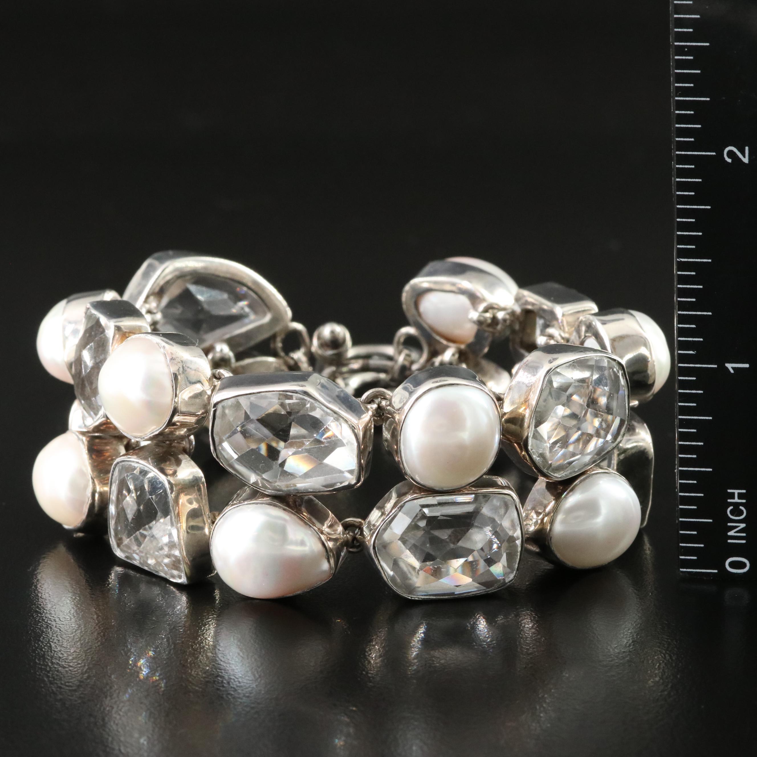 Sterling Rock Crystal and Pearl Bracelet