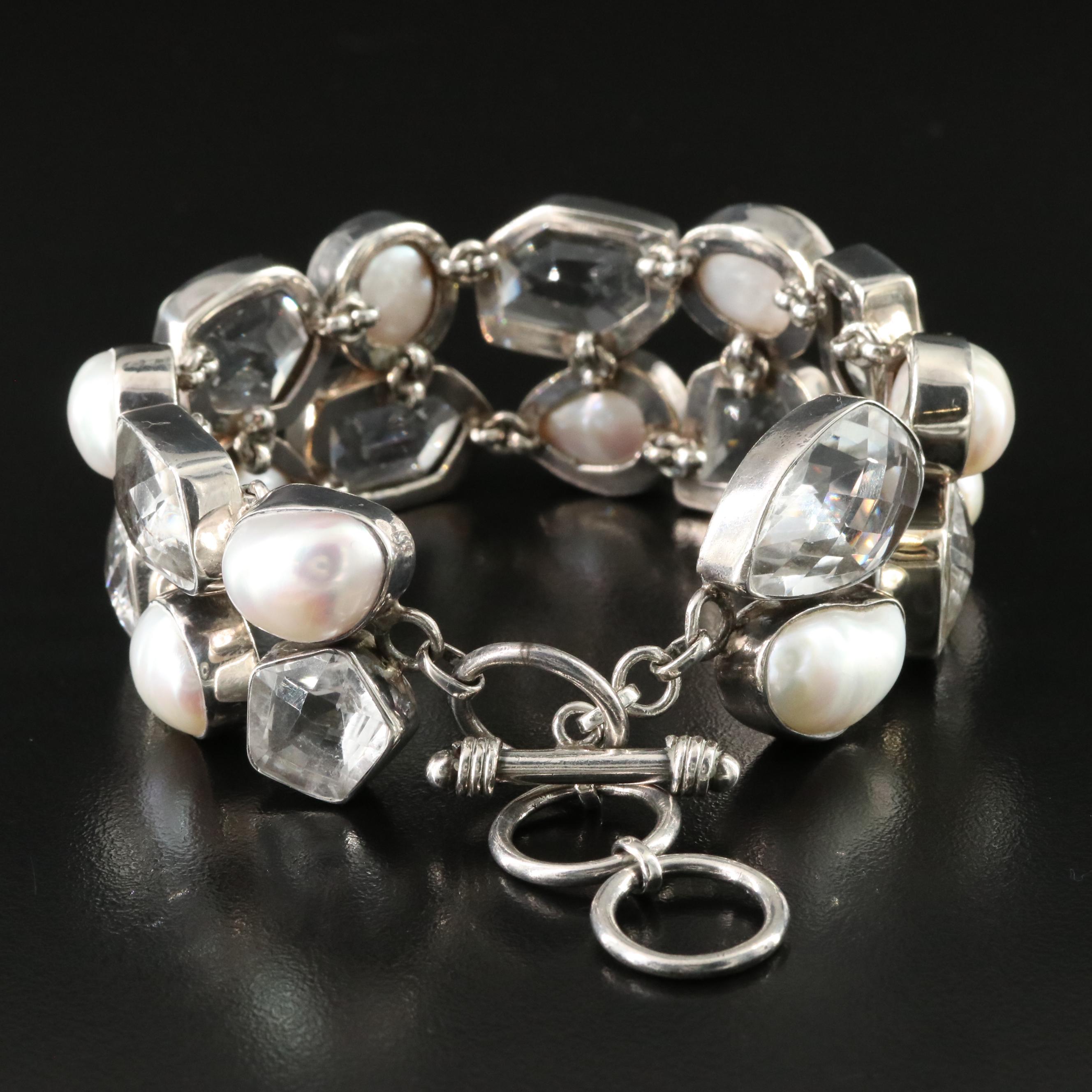 Sterling Rock Crystal and Pearl Bracelet