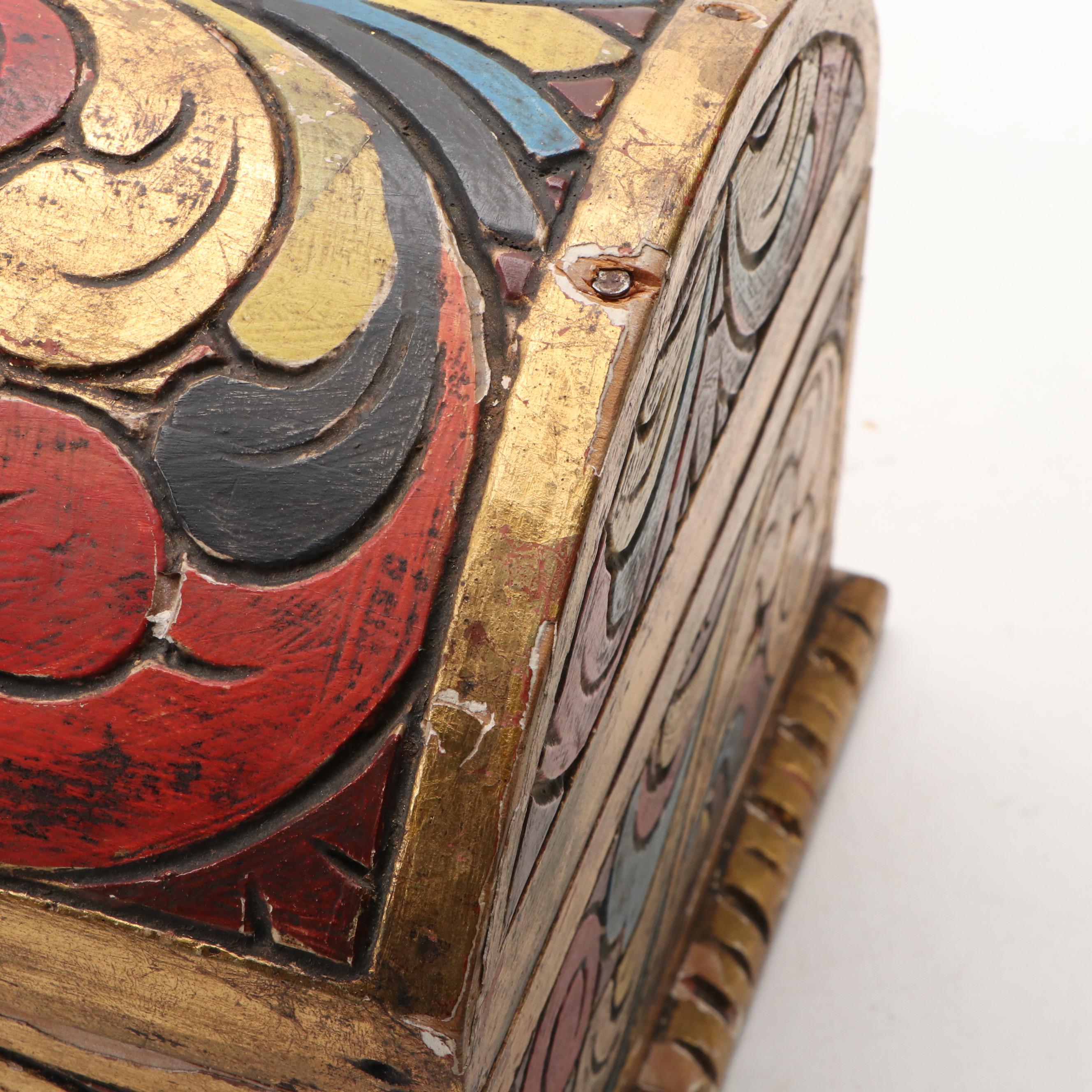 Mexican Painted Floral Carved Wood Decorative Box