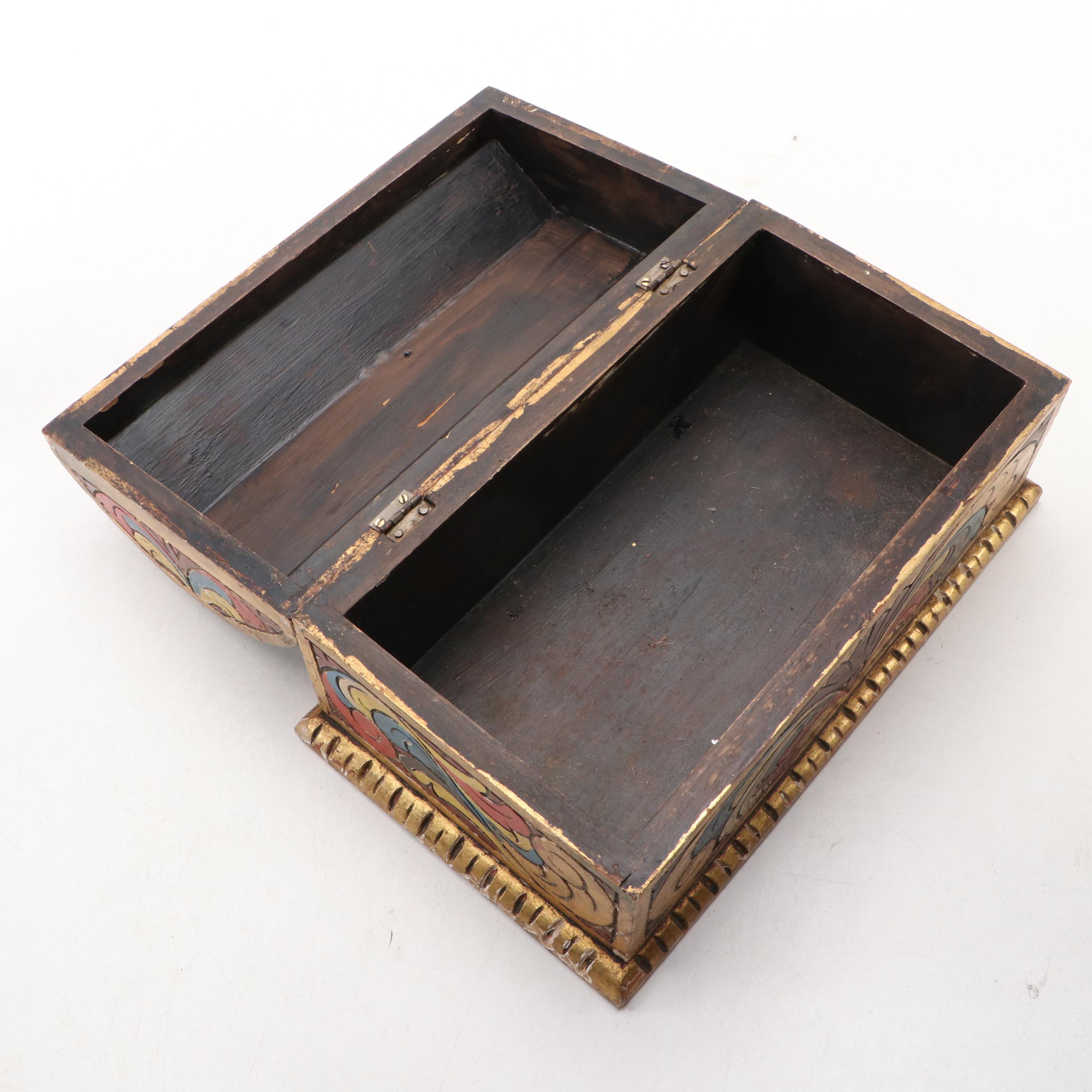 Mexican Painted Floral Carved Wood Decorative Box