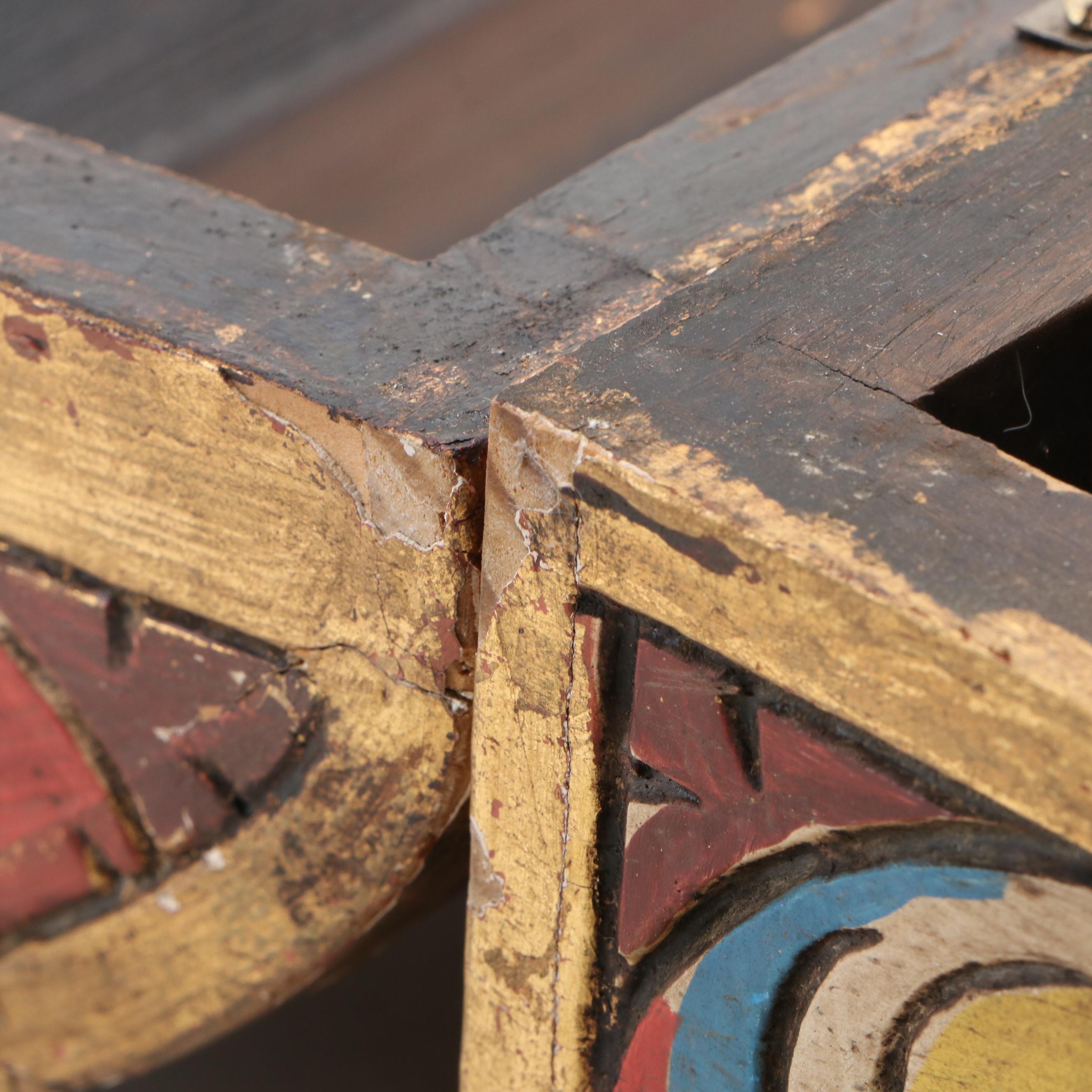 Mexican Painted Floral Carved Wood Decorative Box