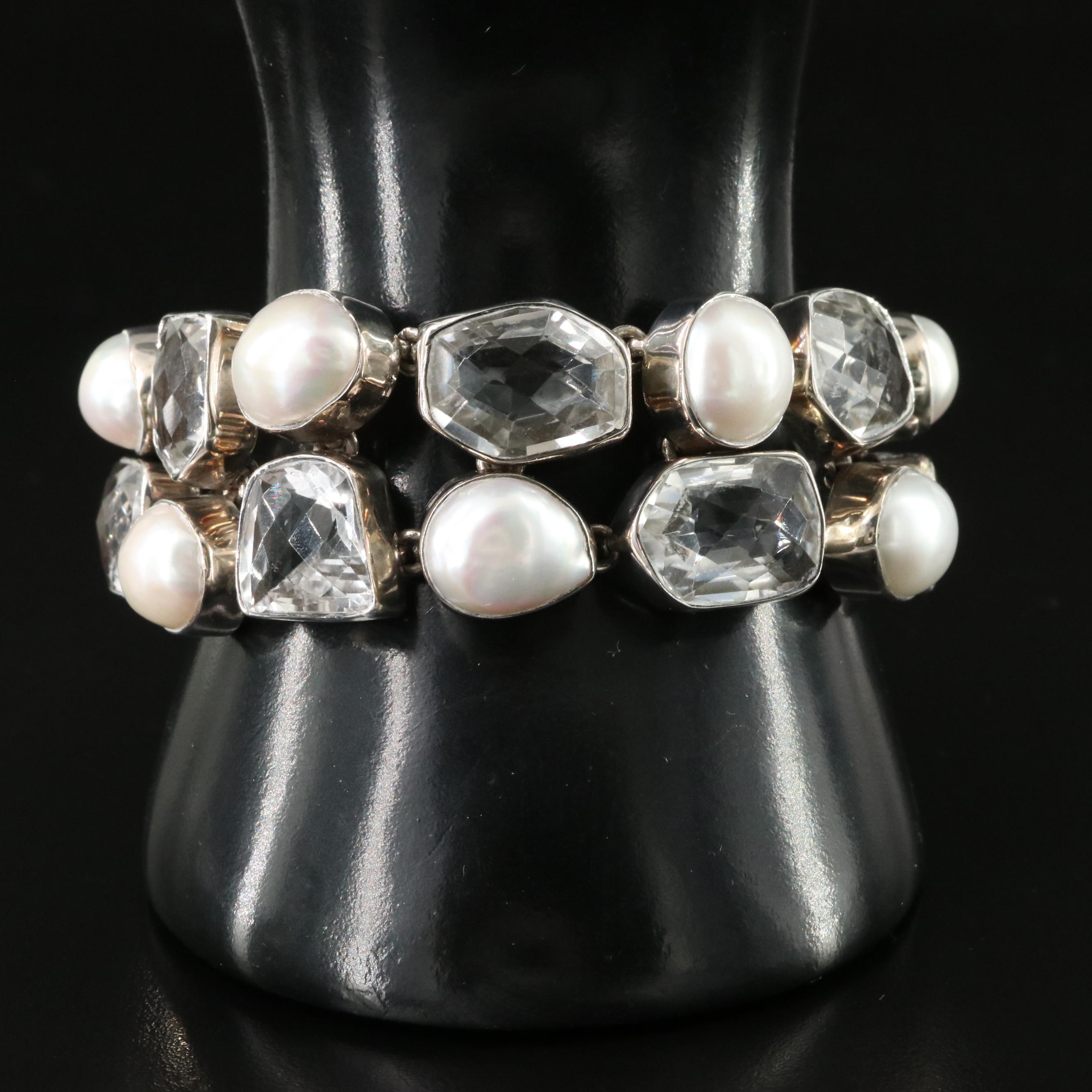 Sterling Rock Crystal and Pearl Bracelet