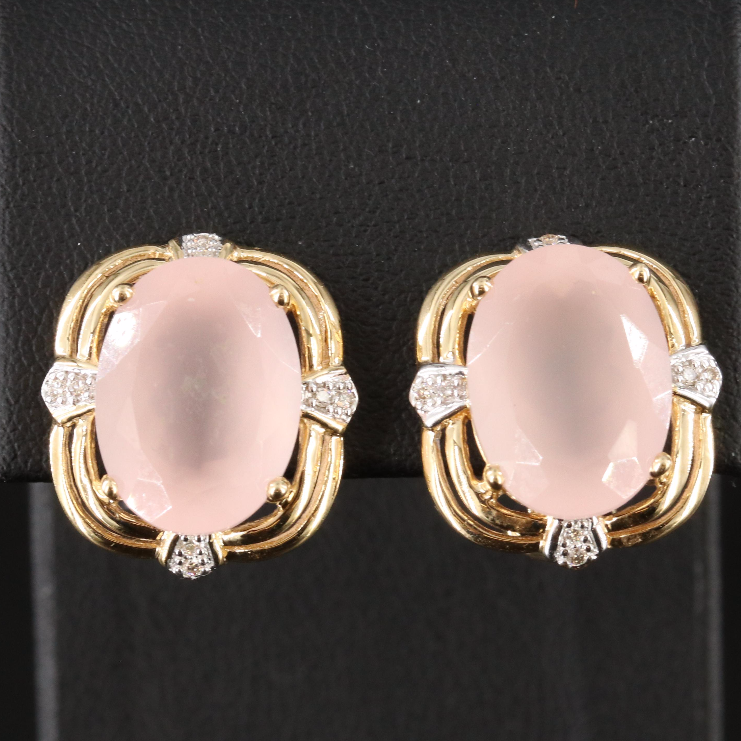 14K Rose Quartz and Diamond Earrings
