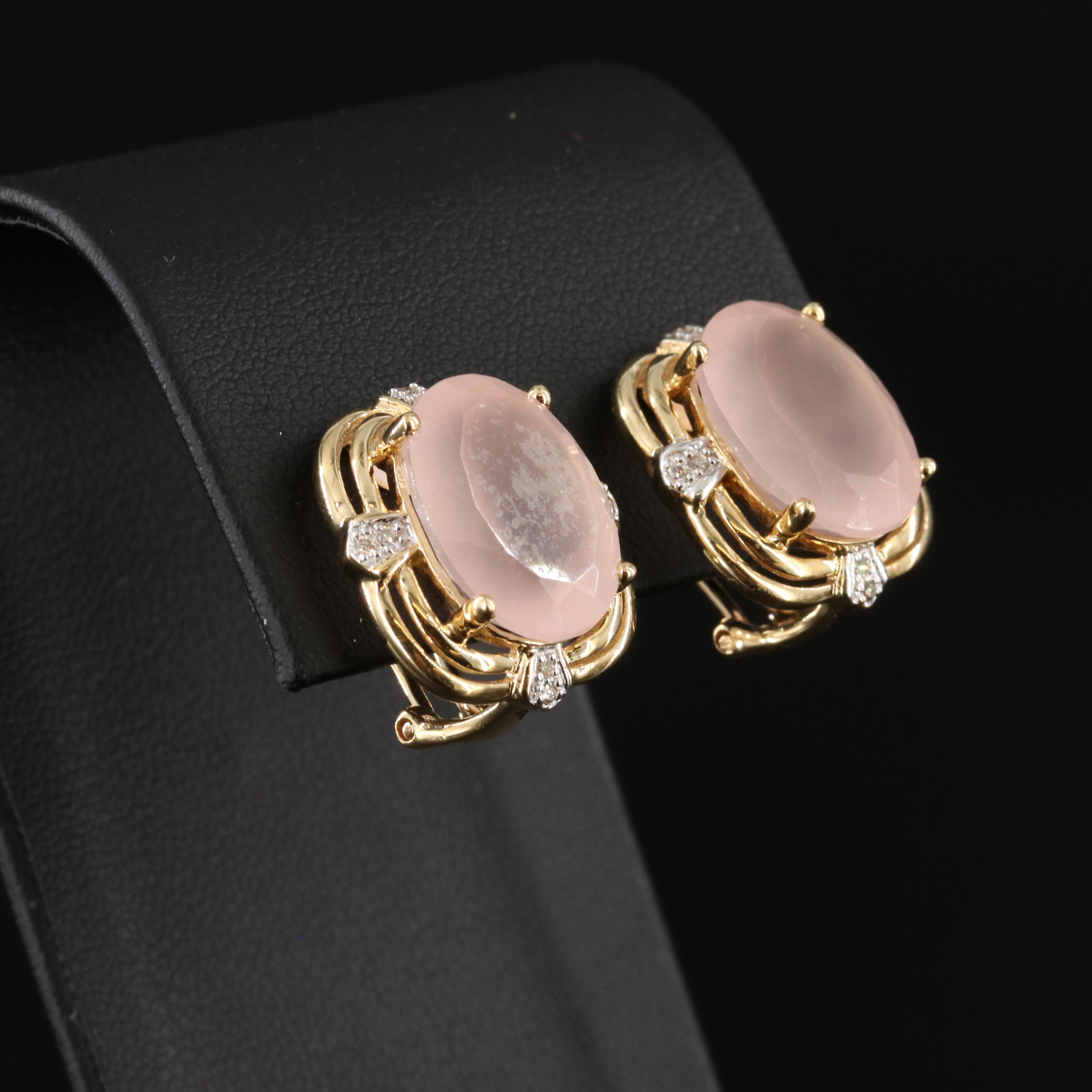 14K Rose Quartz and Diamond Earrings