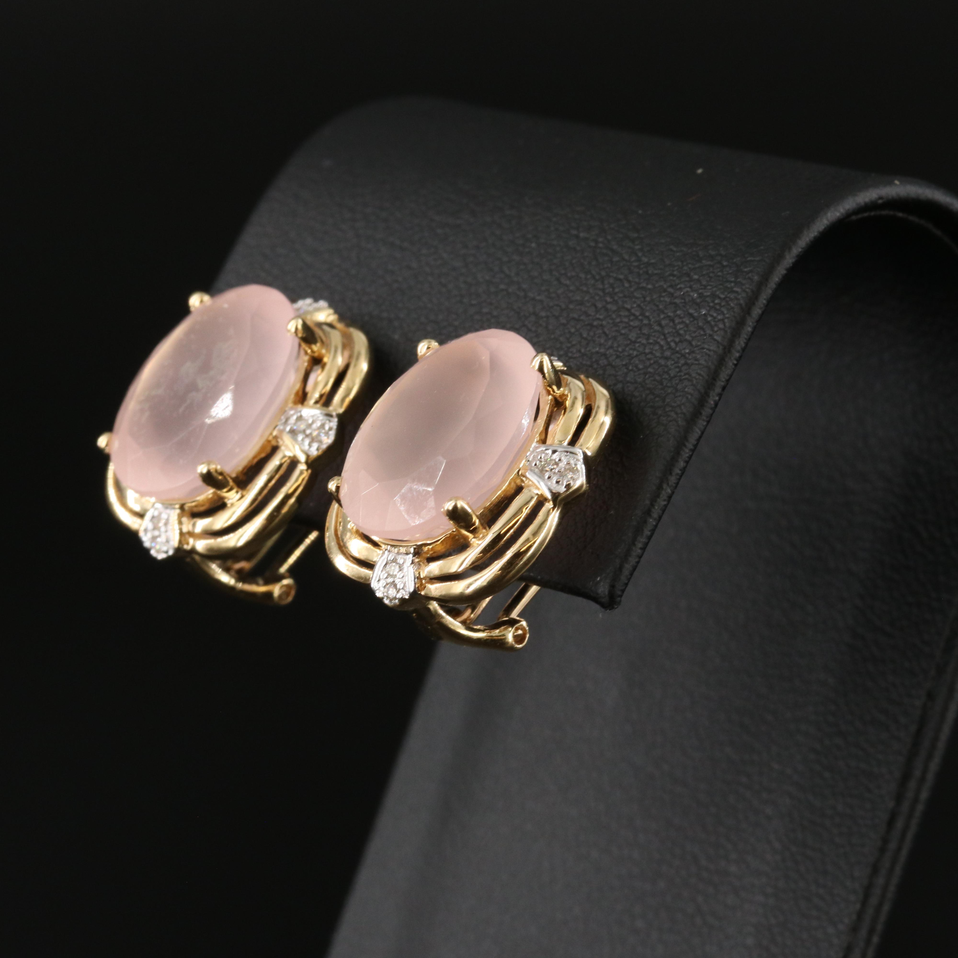 14K Rose Quartz and Diamond Earrings