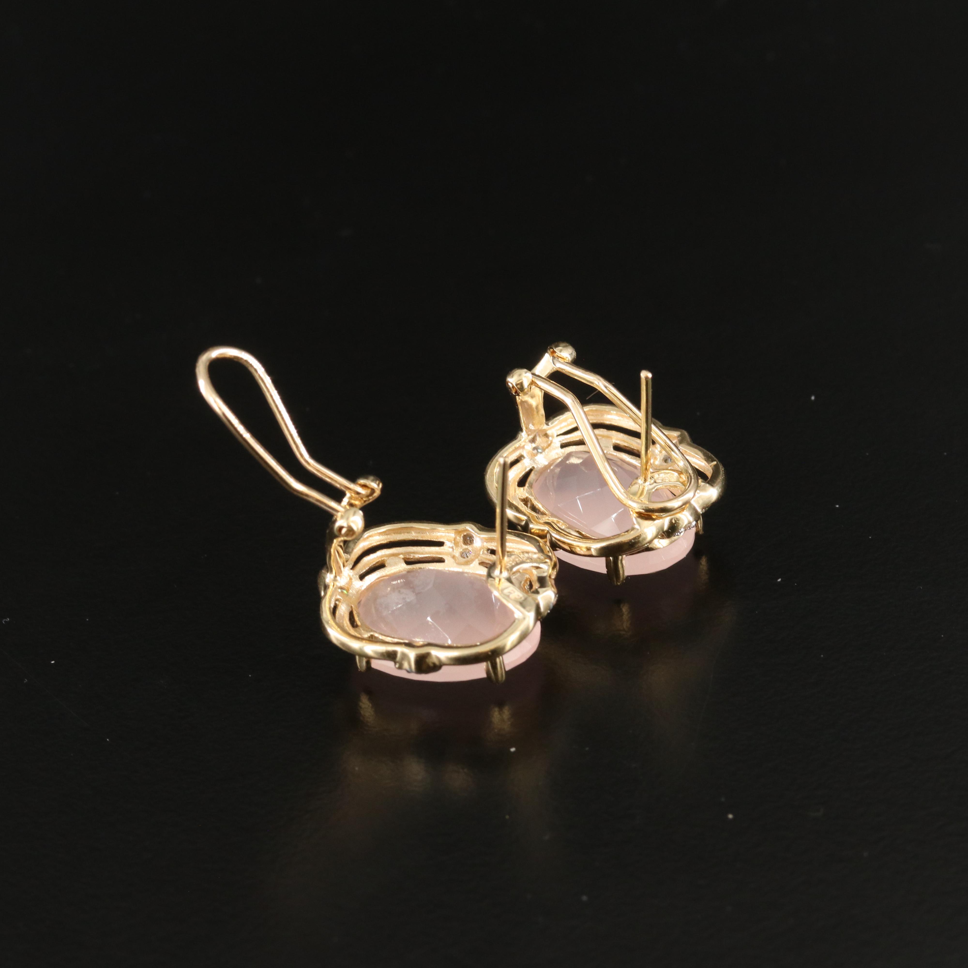 14K Rose Quartz and Diamond Earrings