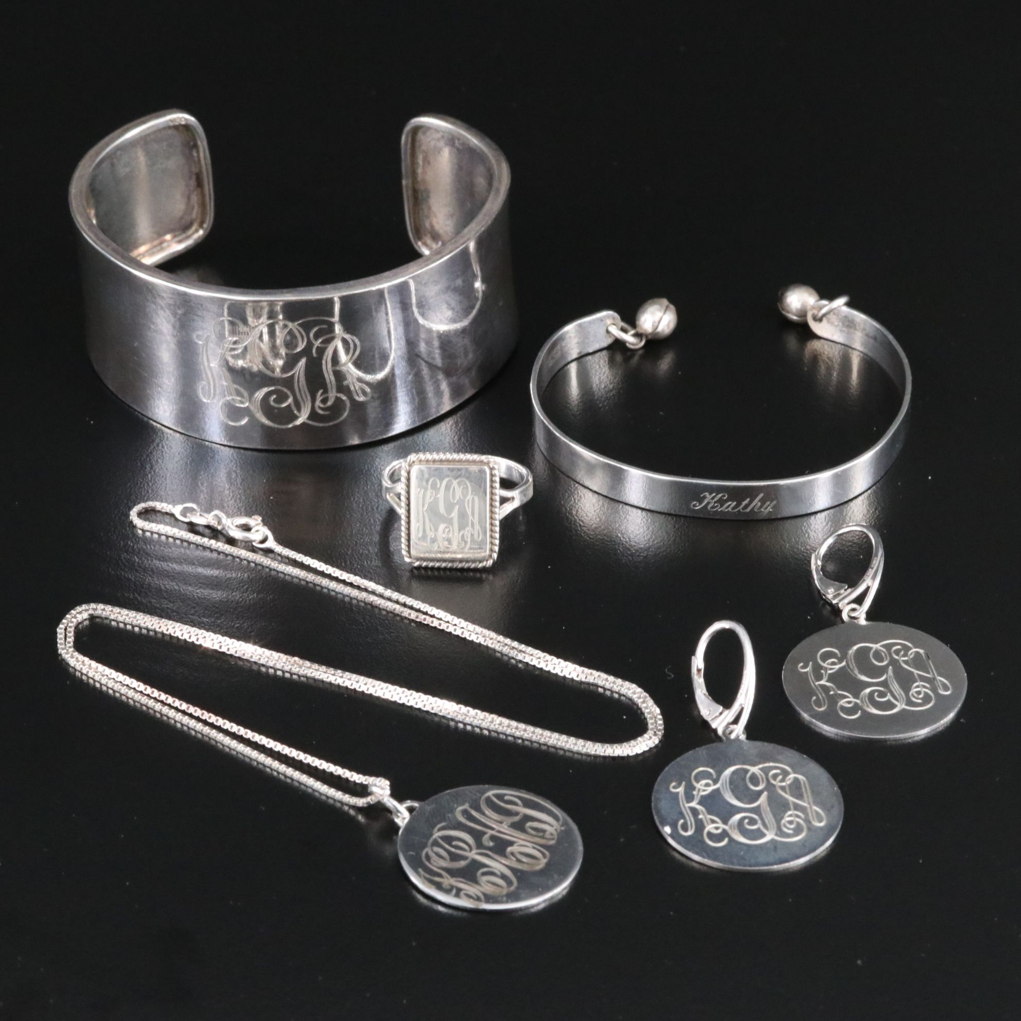 Sterling Monogrammed Jewelry Collection Including Leonore Doskow
