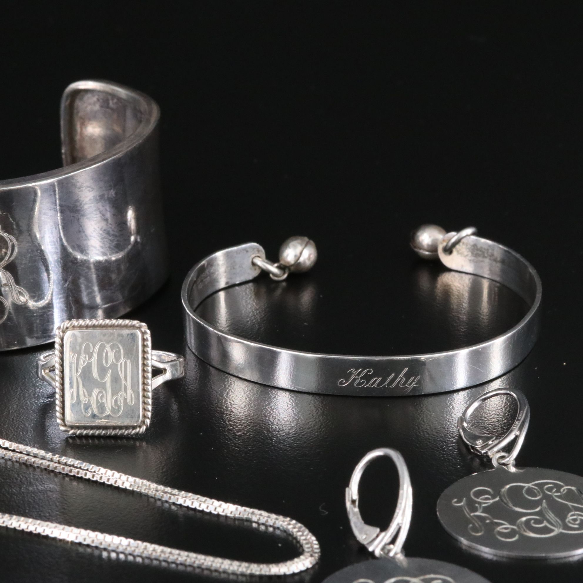 Sterling Monogrammed Jewelry Collection Including Leonore Doskow