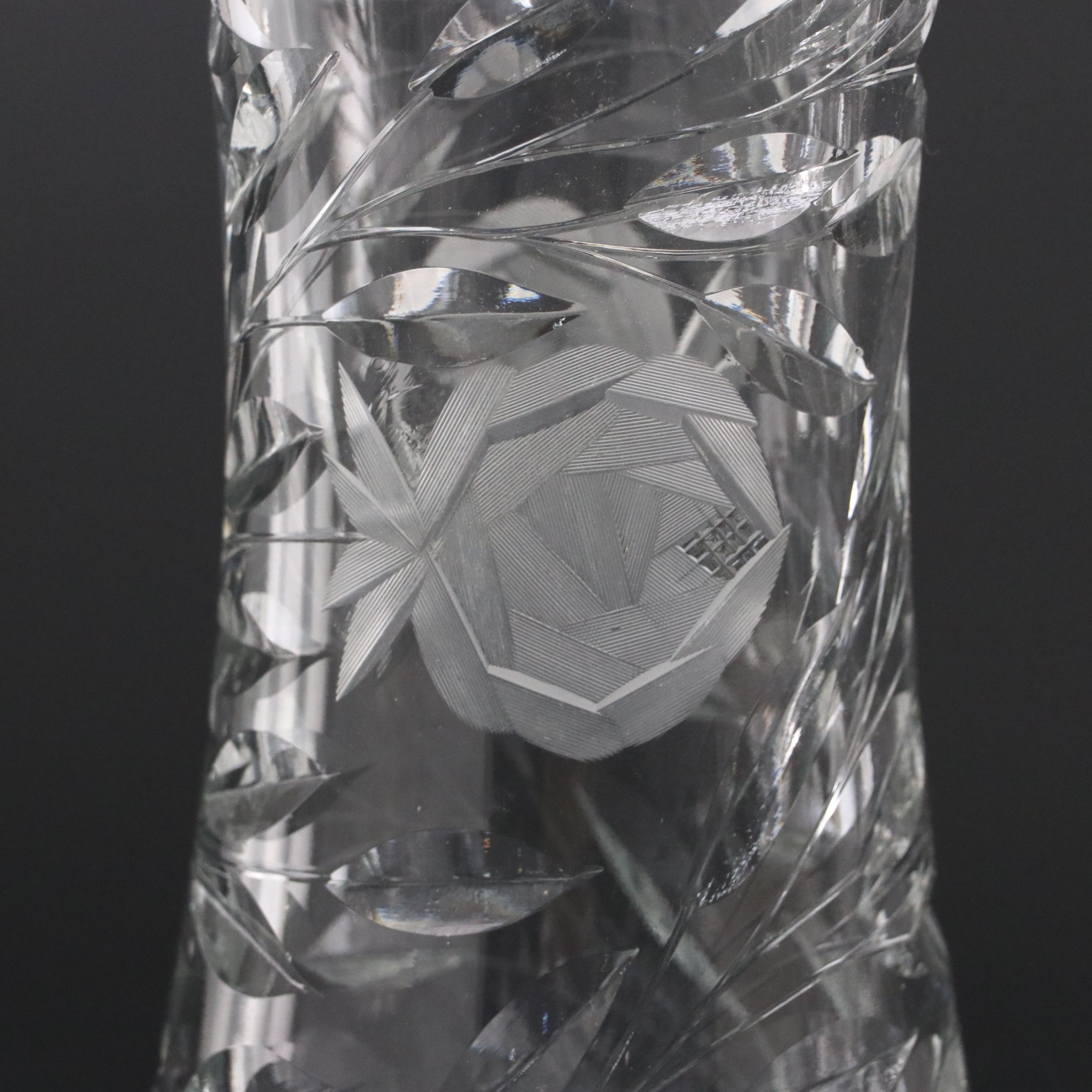 American Brilliant Style Etched and Cut Glass Vases, 20th Century