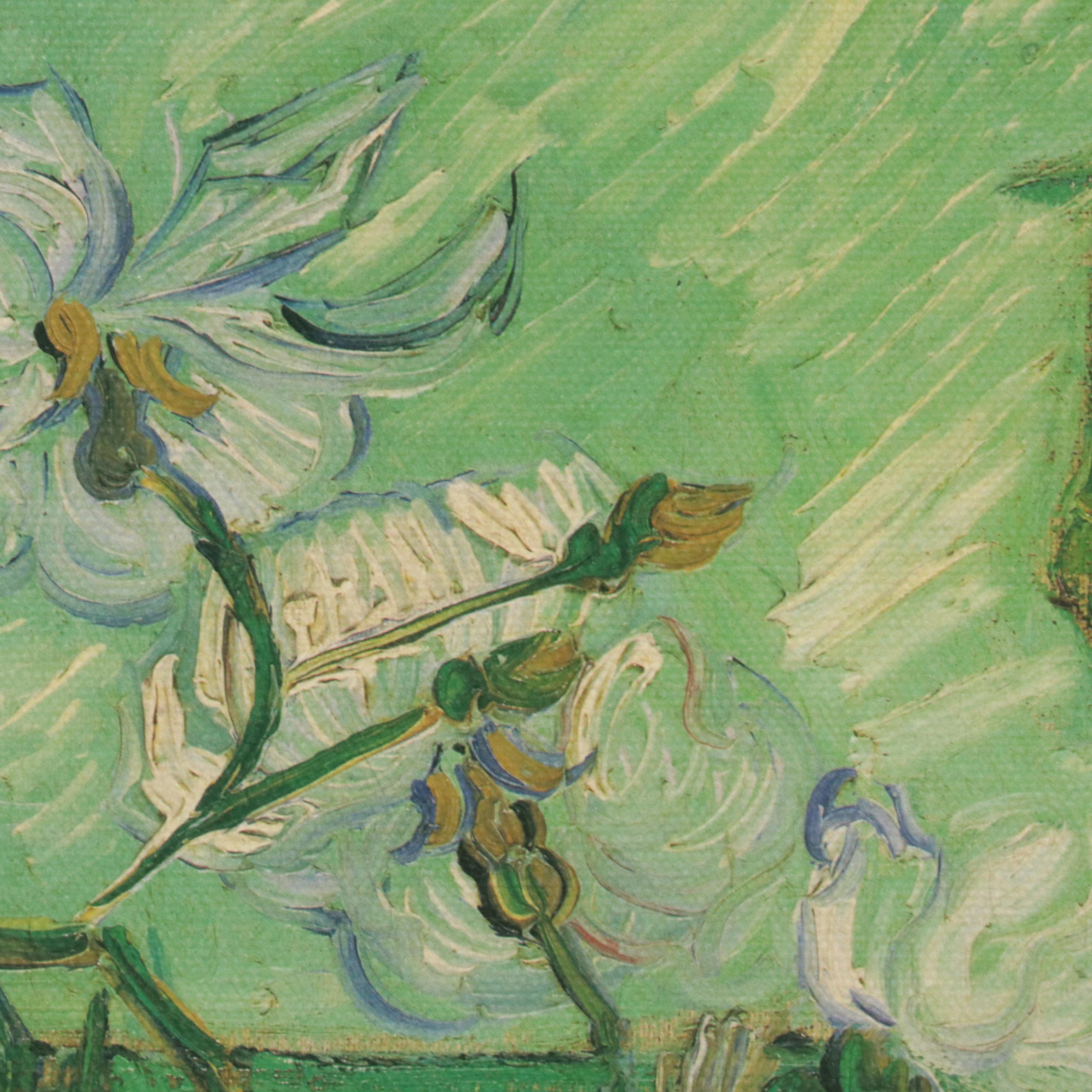 Embellished Offset Lithograph "Still Life Vase with Pink Roses" After Van Gogh