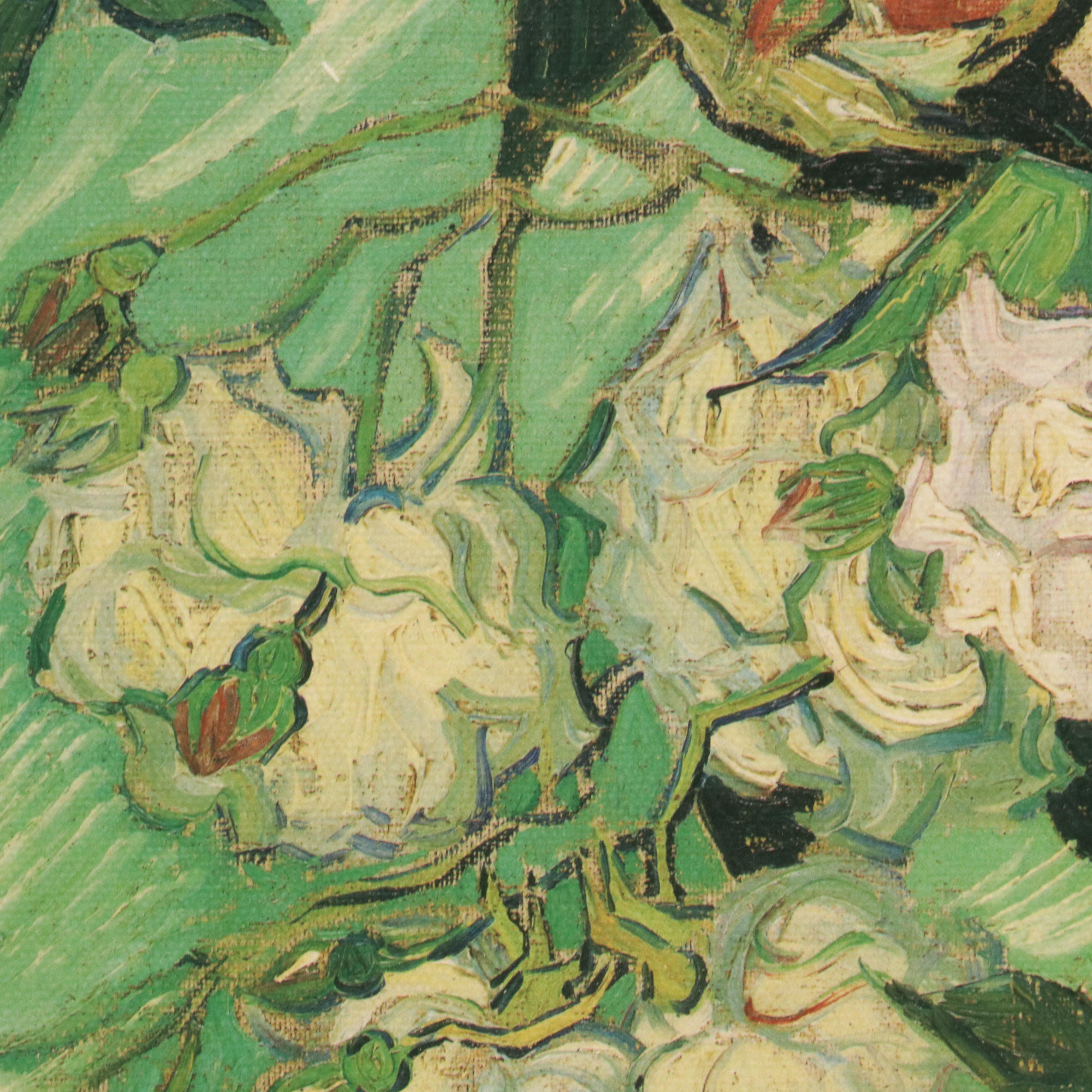 Embellished Offset Lithograph "Still Life Vase with Pink Roses" After Van Gogh