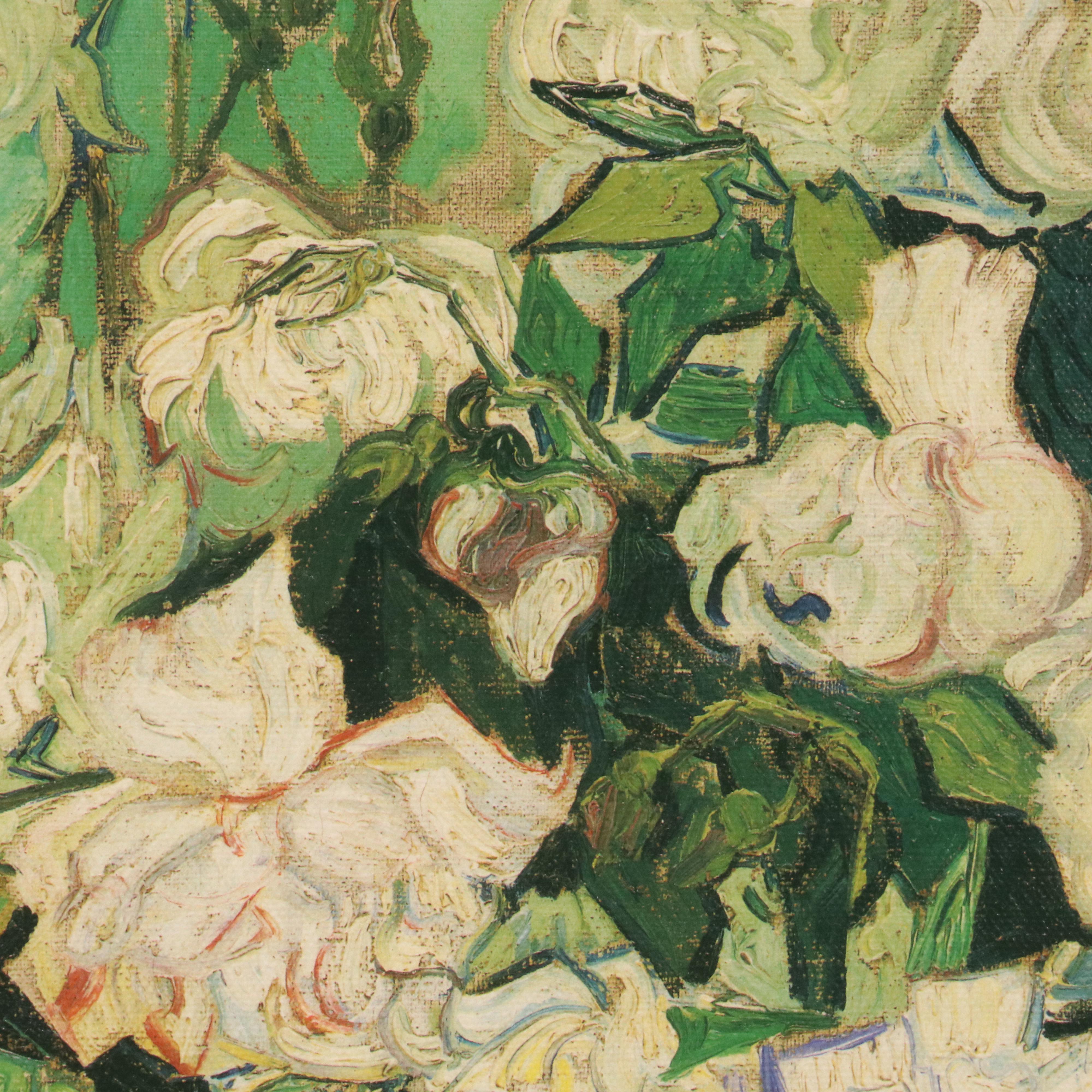 Embellished Offset Lithograph "Still Life Vase with Pink Roses" After Van Gogh