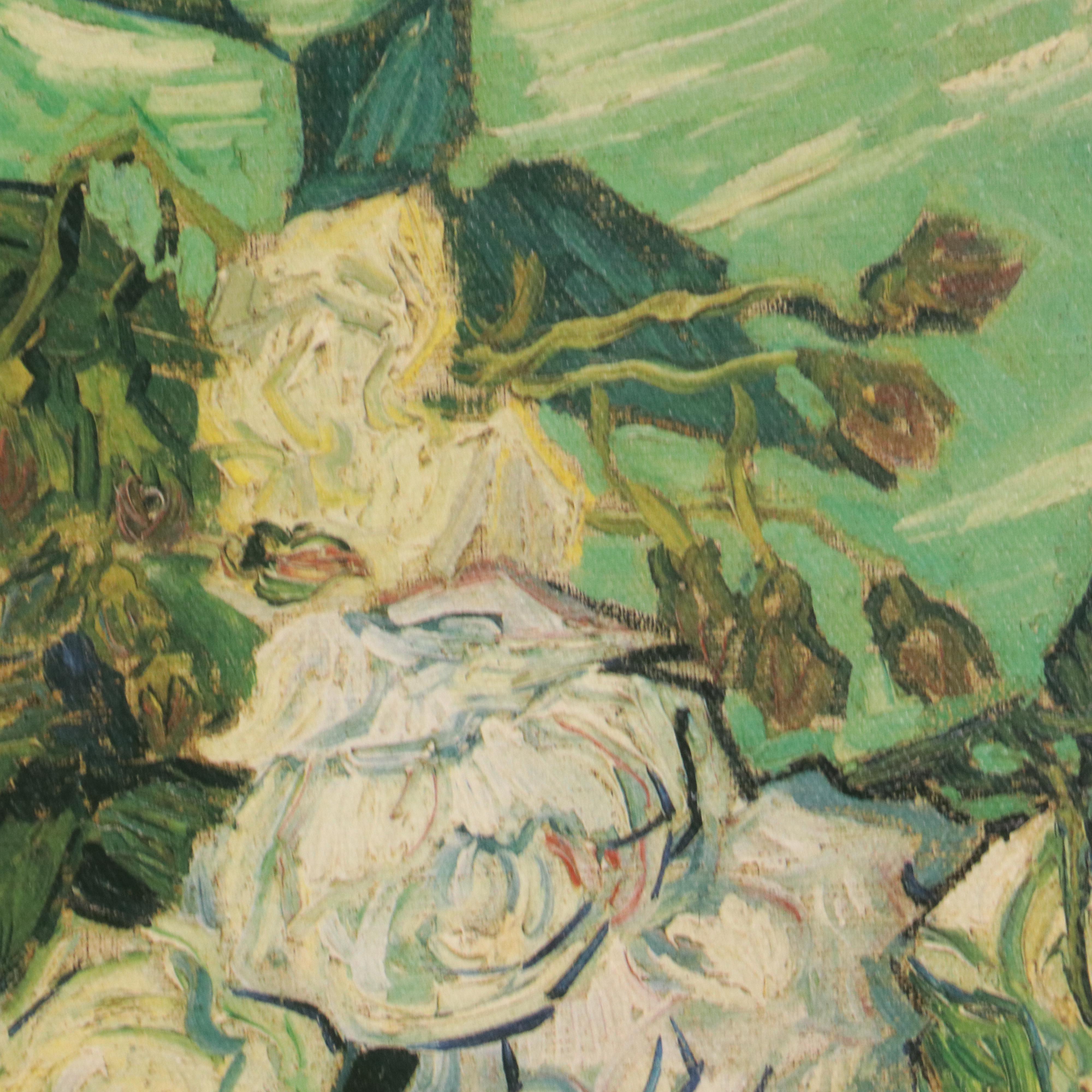 Embellished Offset Lithograph "Still Life Vase with Pink Roses" After Van Gogh