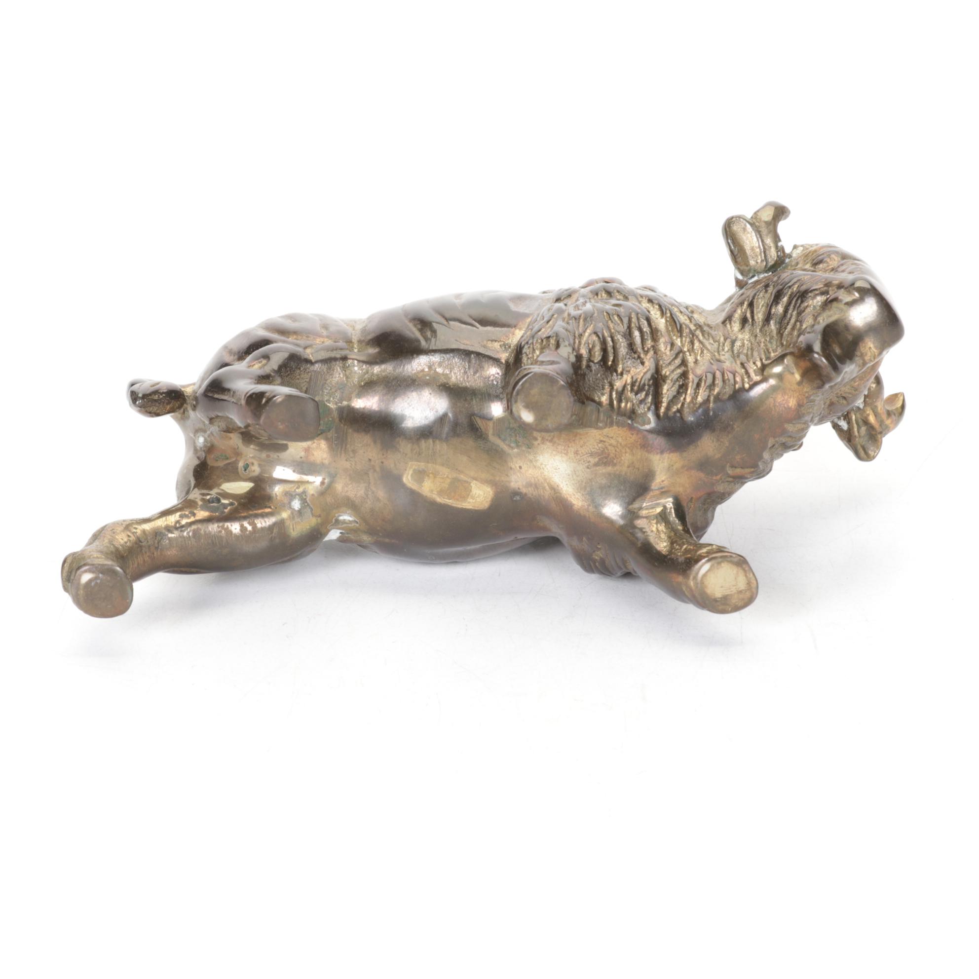 Brass Squirrel Nut Cracker, Bull Figurine, and Bowl, Late 20th to 21st Century