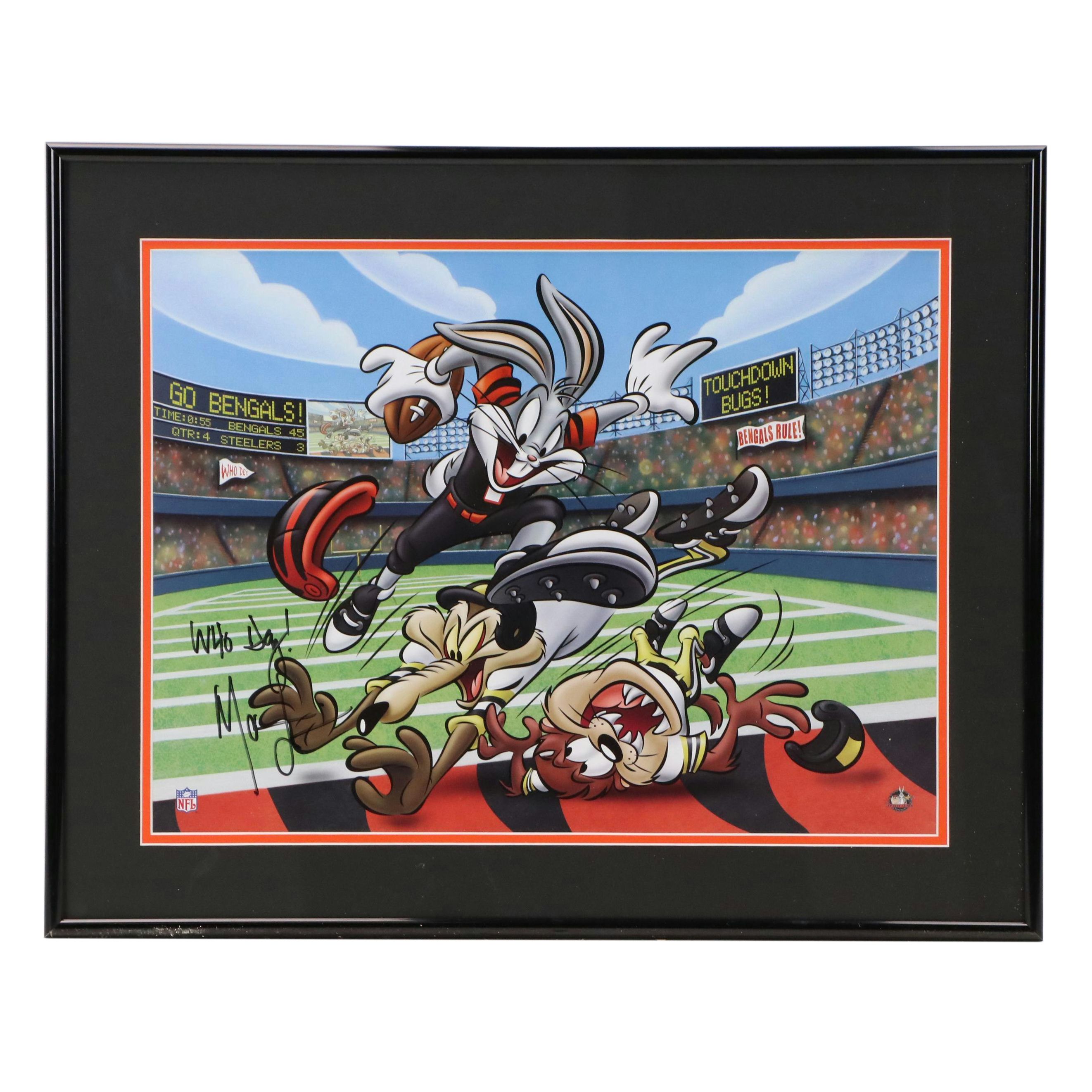 Marvin Lewis Signed Cincinnati Bengals "Looney Tunes" Print in Matted Frame