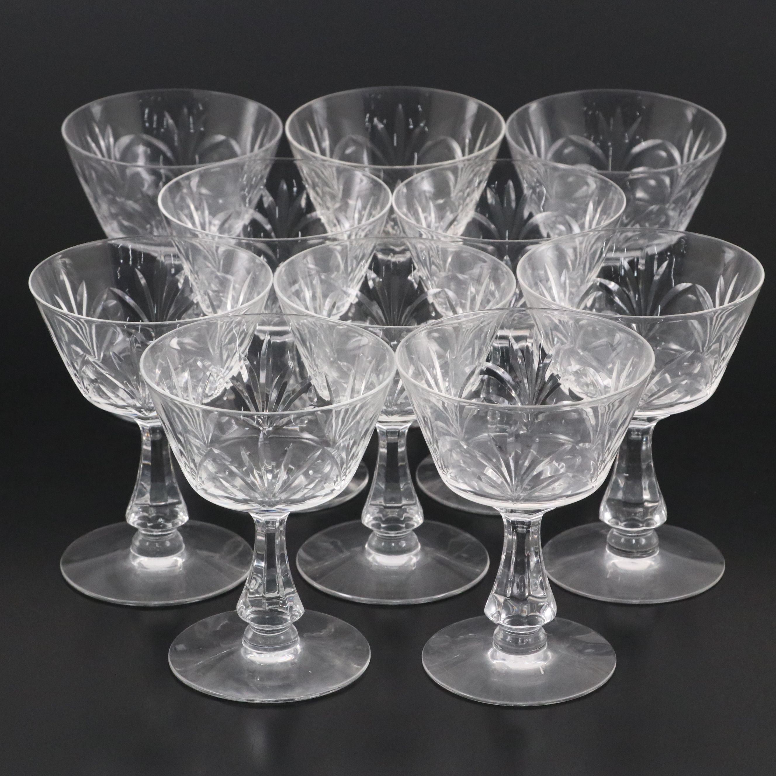Seneca Cut Glass Champagne Coupes, Mid to Late 20th Century