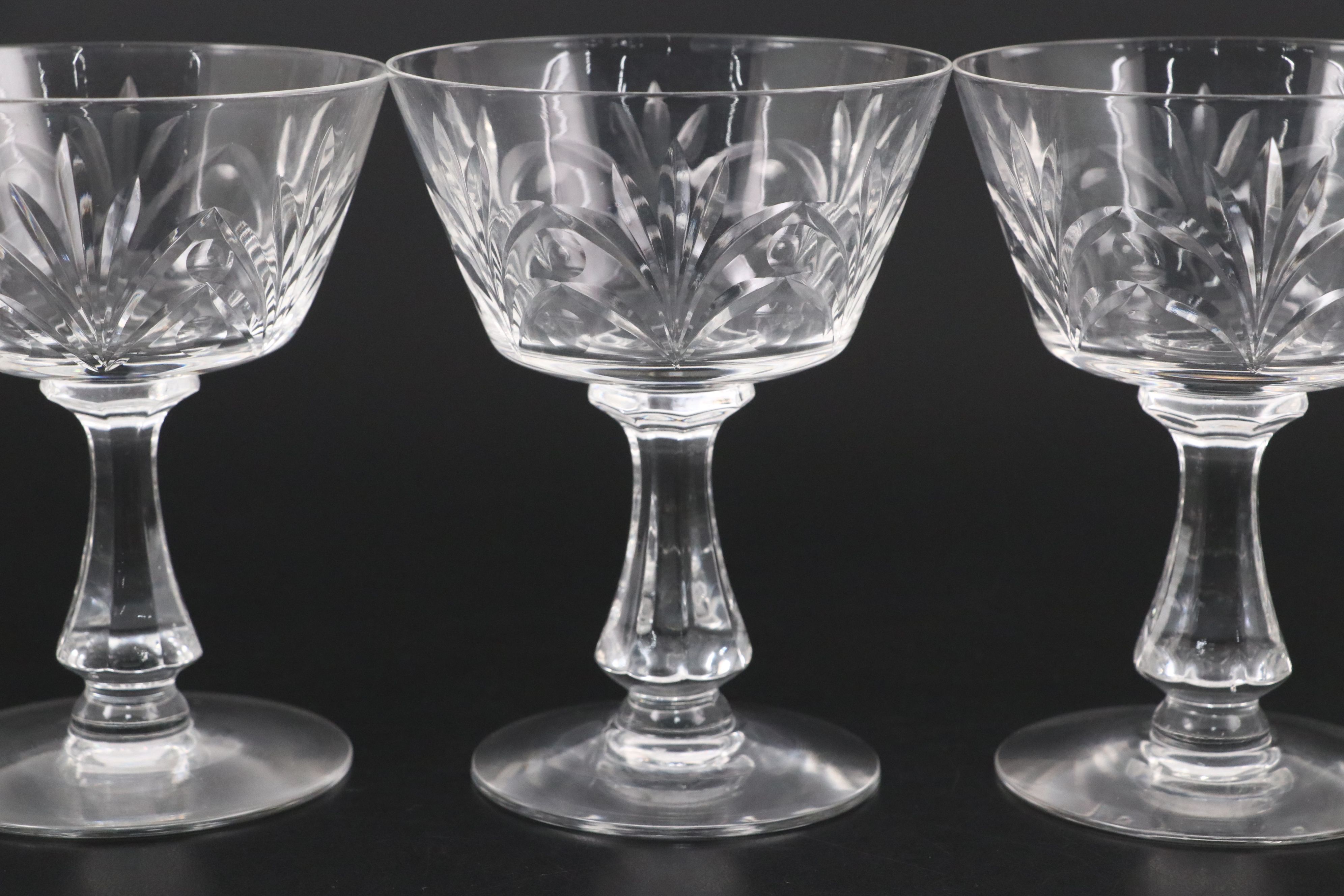 Seneca Cut Glass Champagne Coupes, Mid to Late 20th Century
