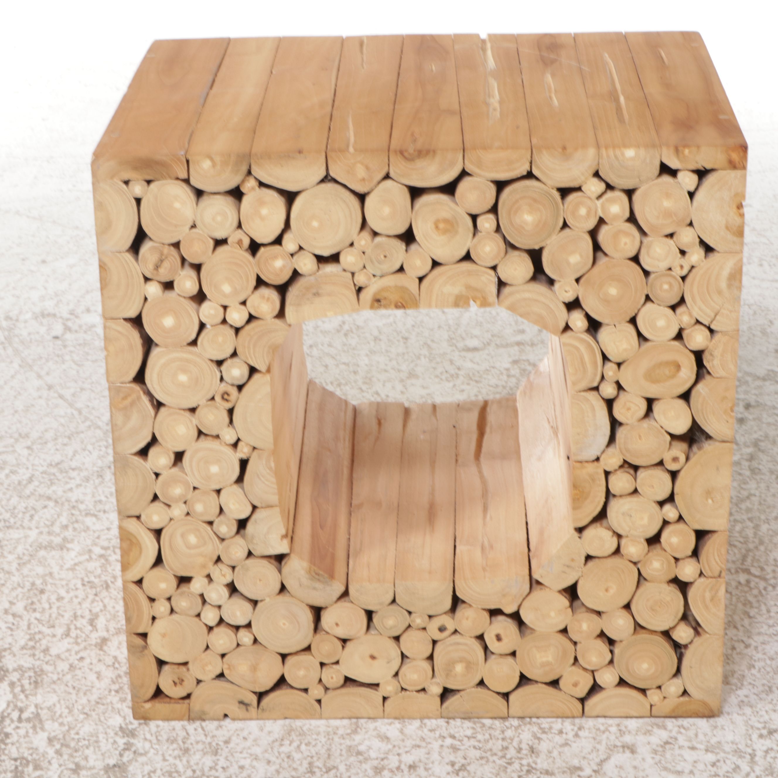 Contemporary Natural Finish Crossed Section Wooden Side Table