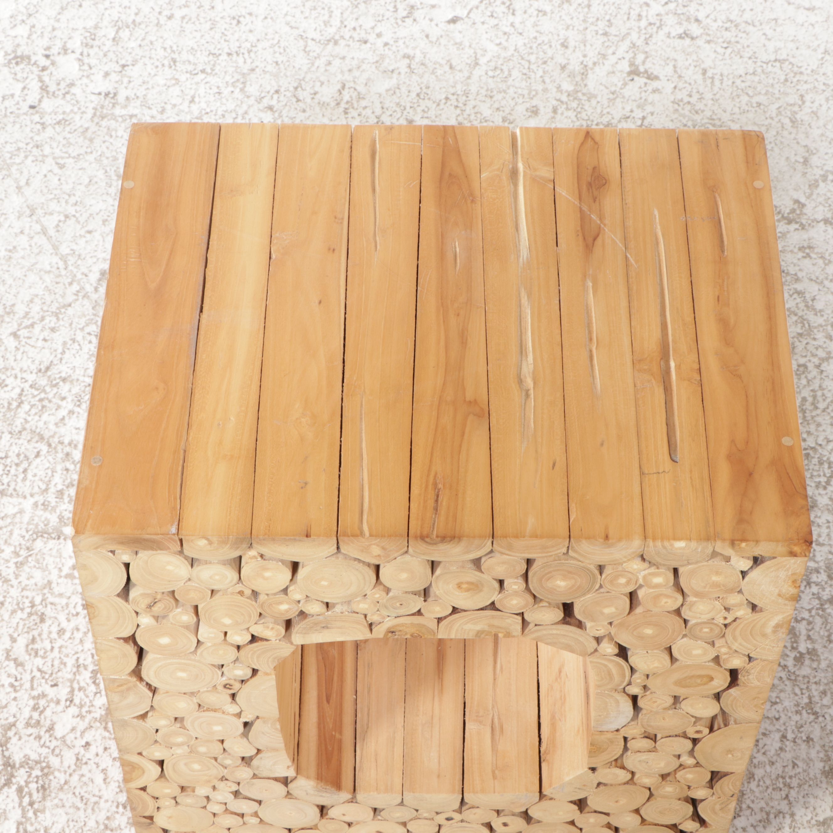 Contemporary Natural Finish Crossed Section Wooden Side Table