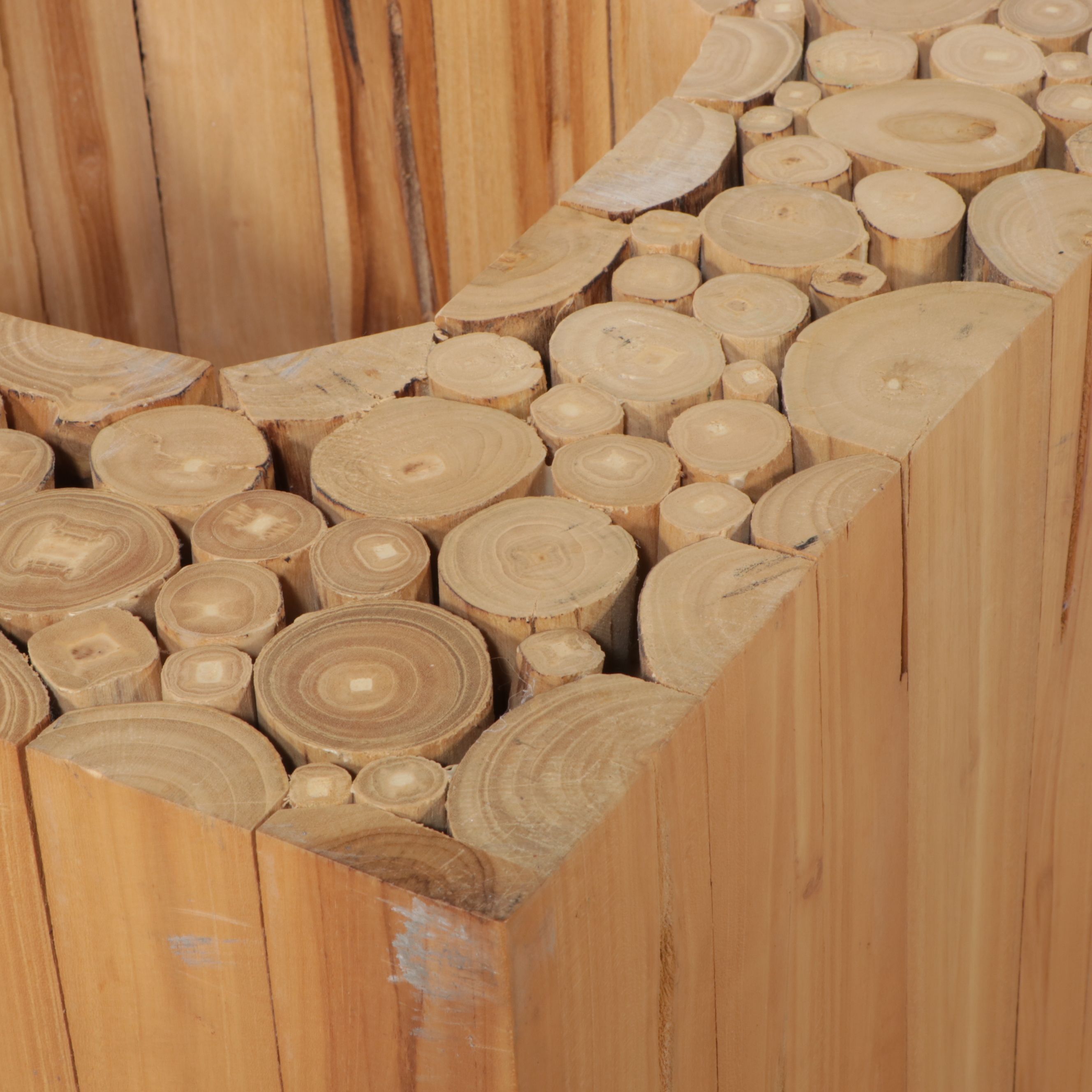 Contemporary Natural Finish Crossed Section Wooden Side Table