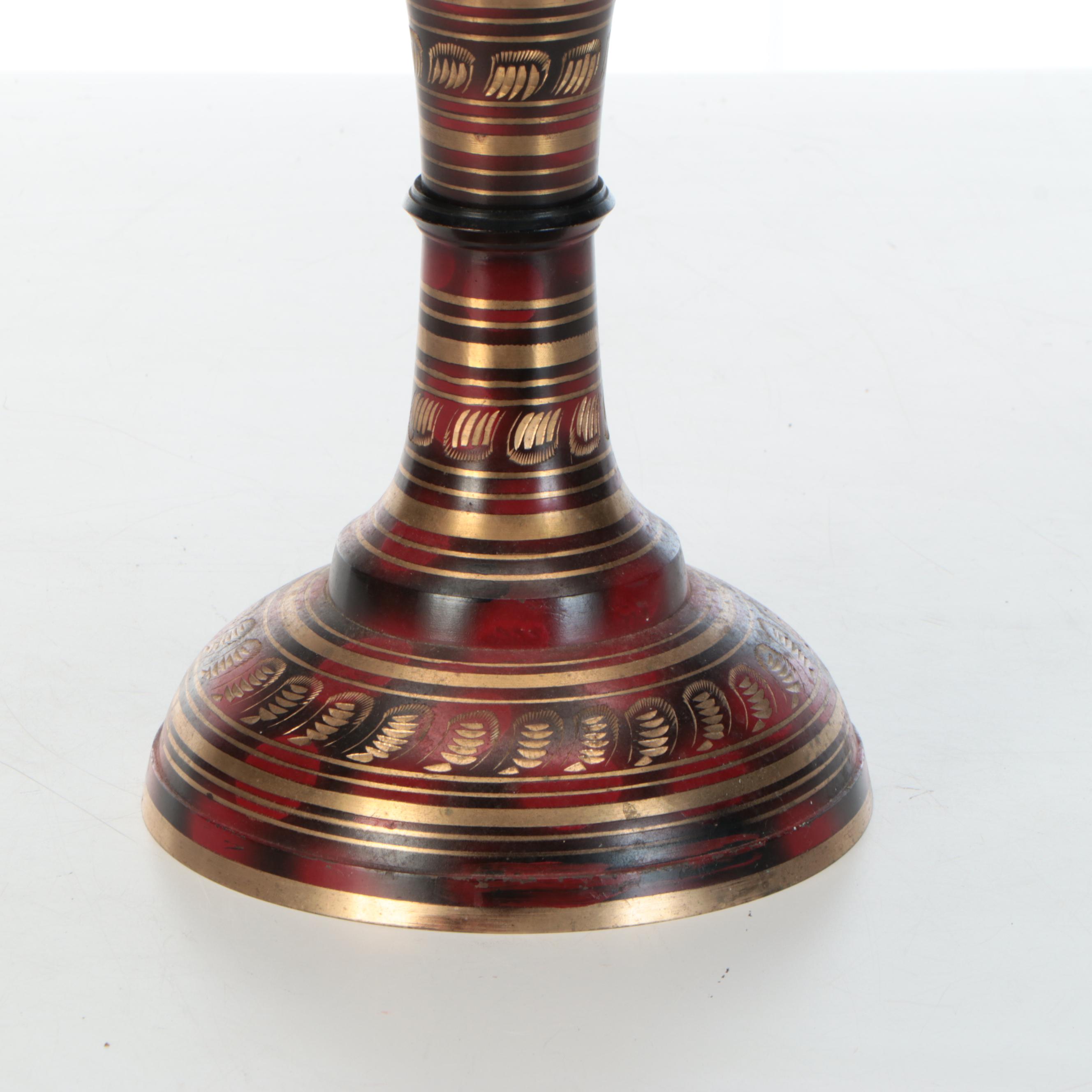 Indian Hand-Chased Brass and Enameled Vase