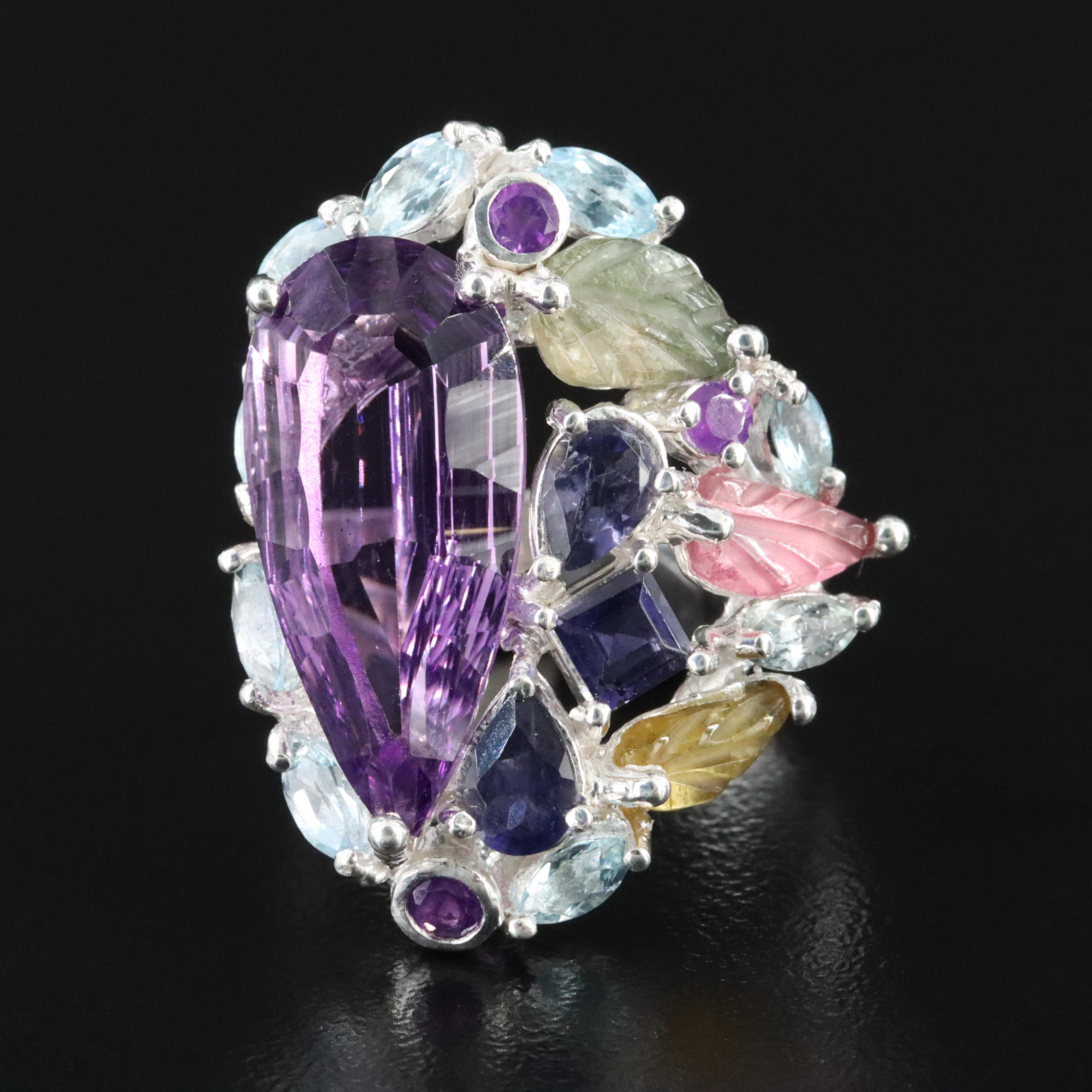Sterling Amethyst and Gemstone Ring
