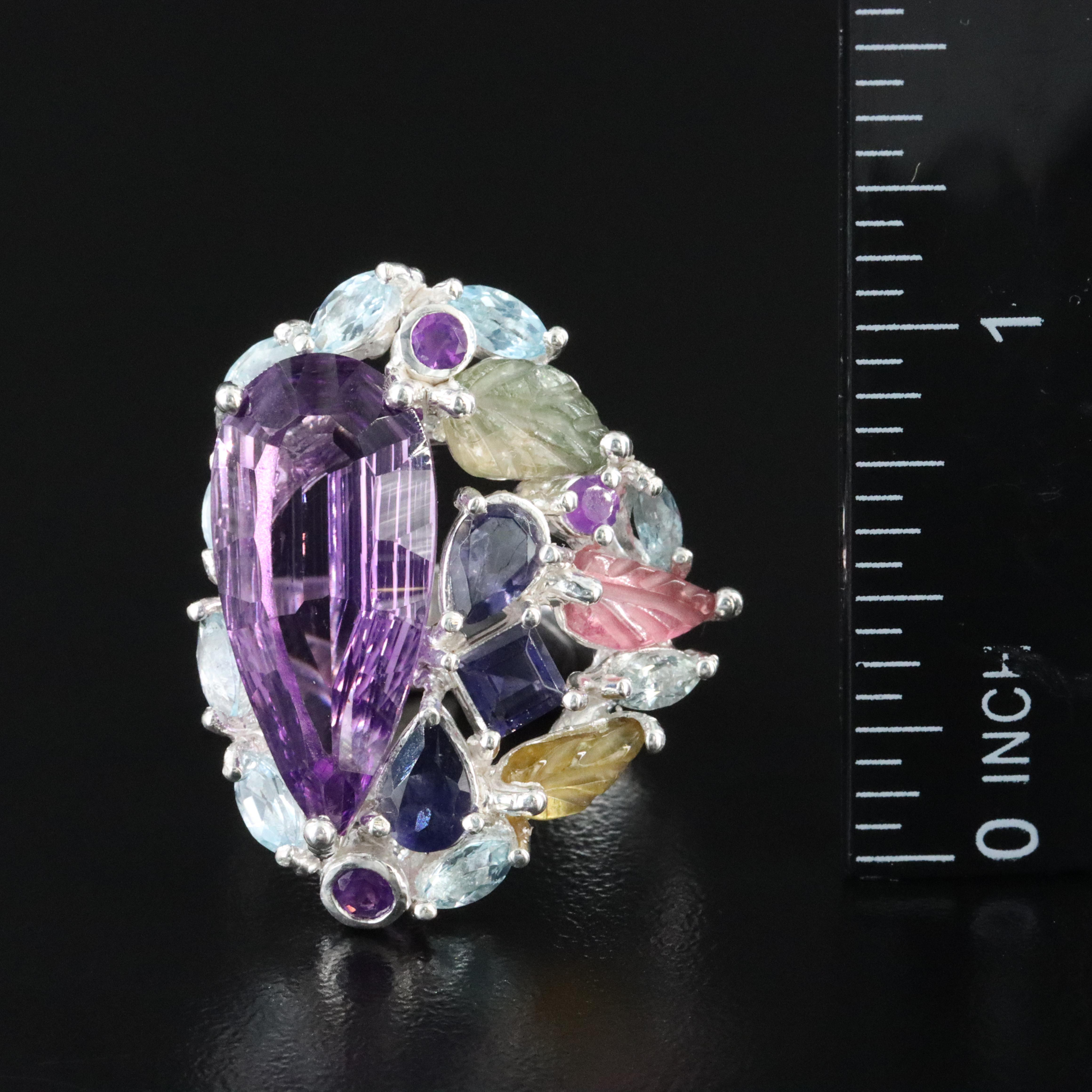Sterling Amethyst and Gemstone Ring