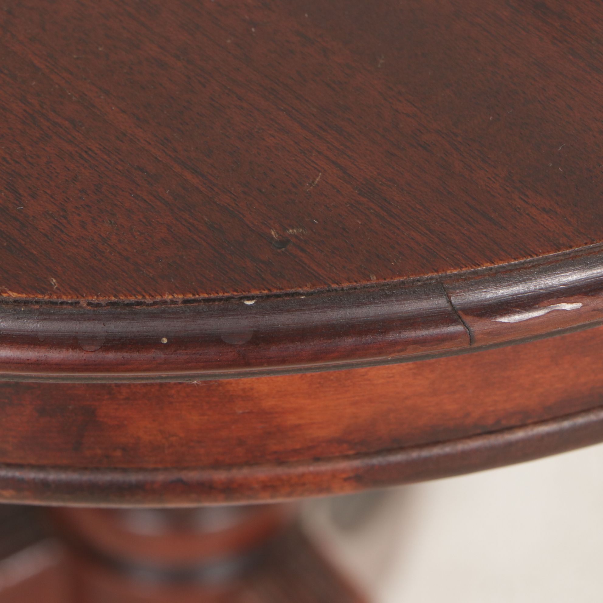 Mahogany Federal Style Drum Table With Three Legs and Metal Claw Feet Overlays