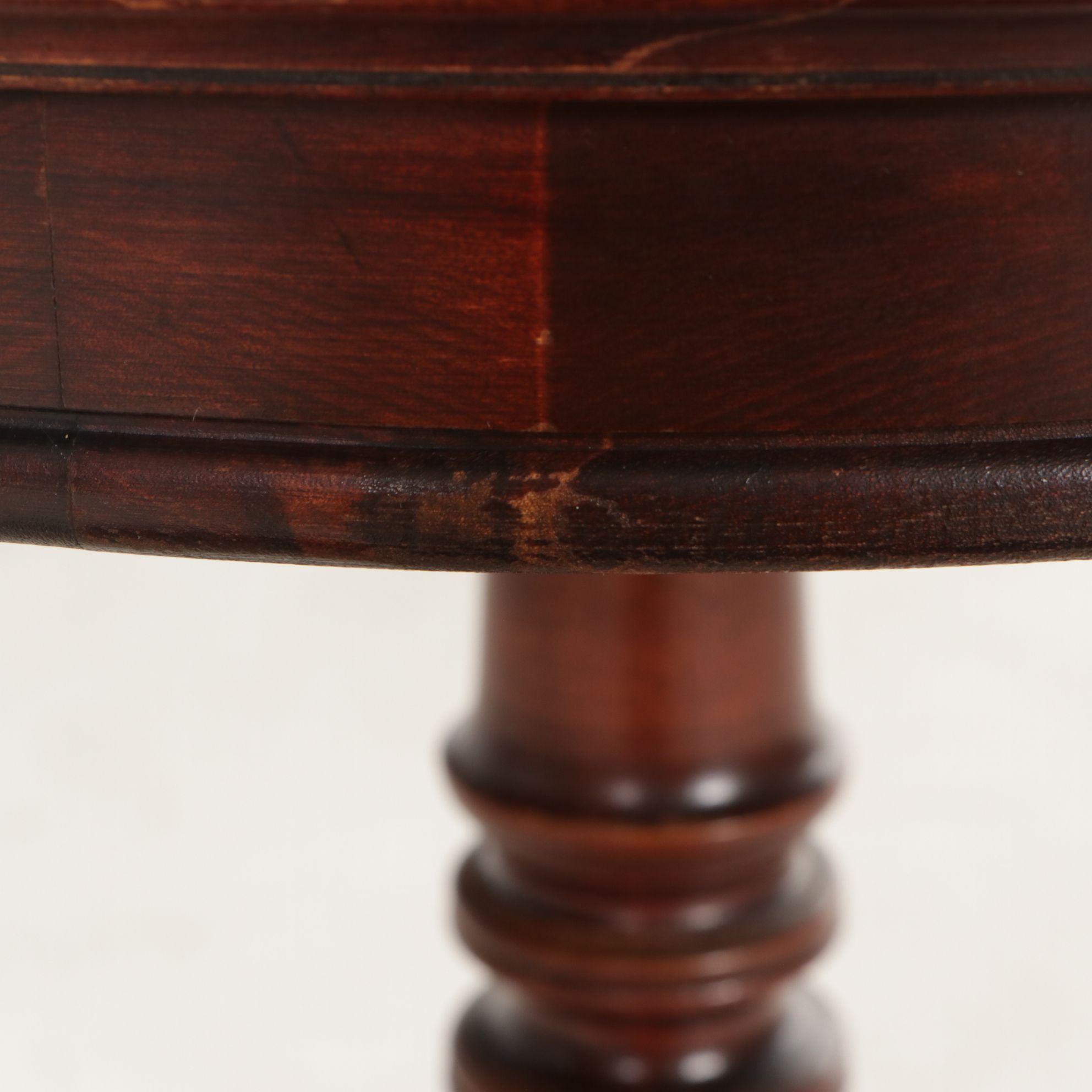 Mahogany Federal Style Drum Table With Three Legs and Metal Claw Feet Overlays