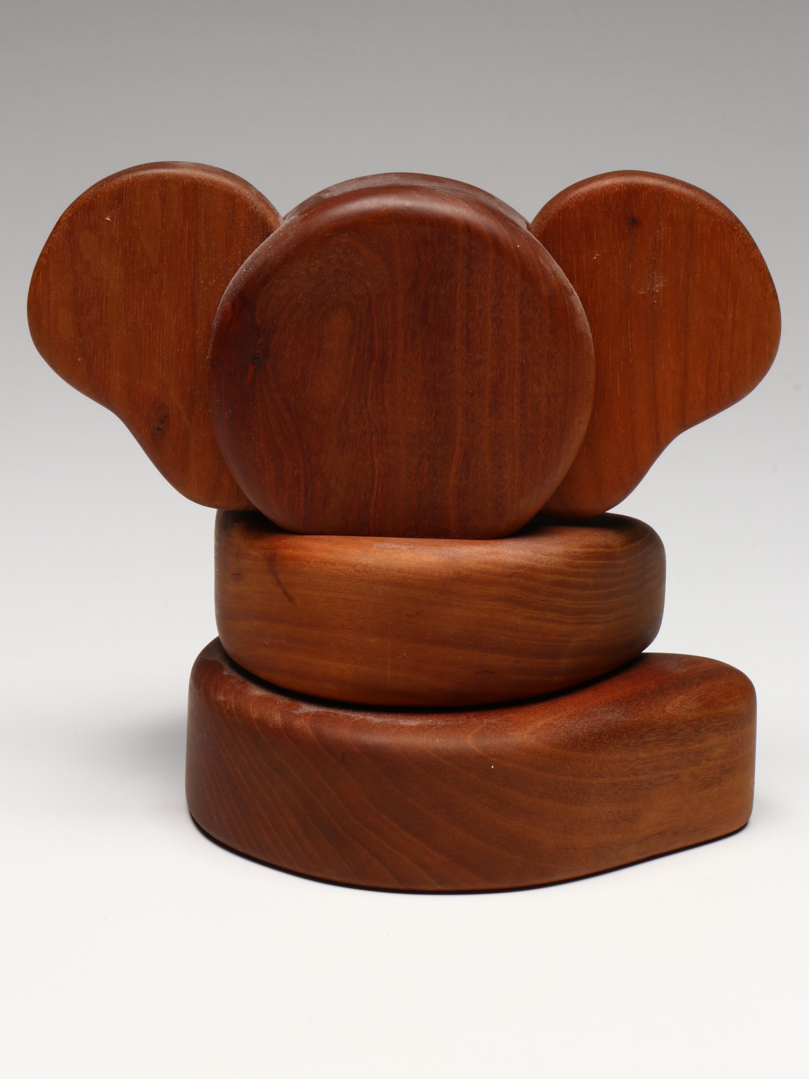 Wooden Stacking Block Elephants and Carved Rimu New Zealander Kiwi Bird Figurine