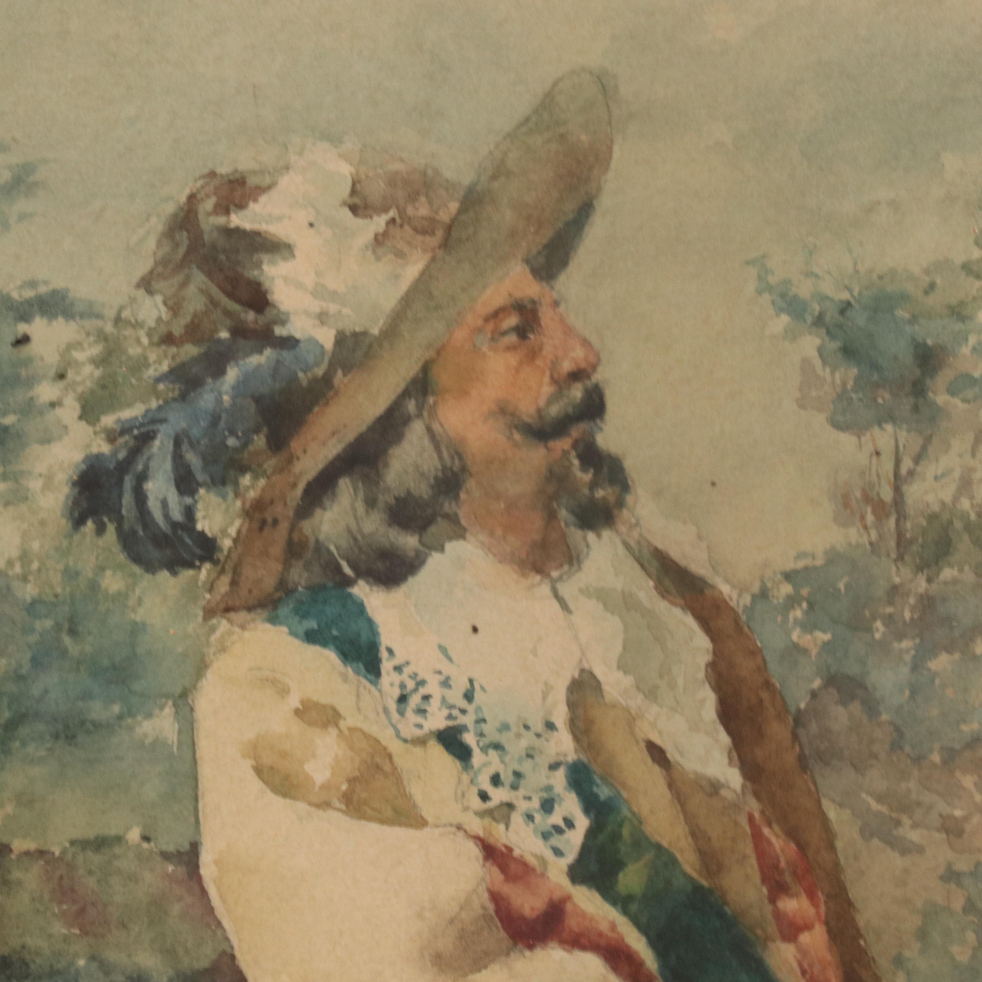 Enrico Nardi Watercolor of Two Cavaliers