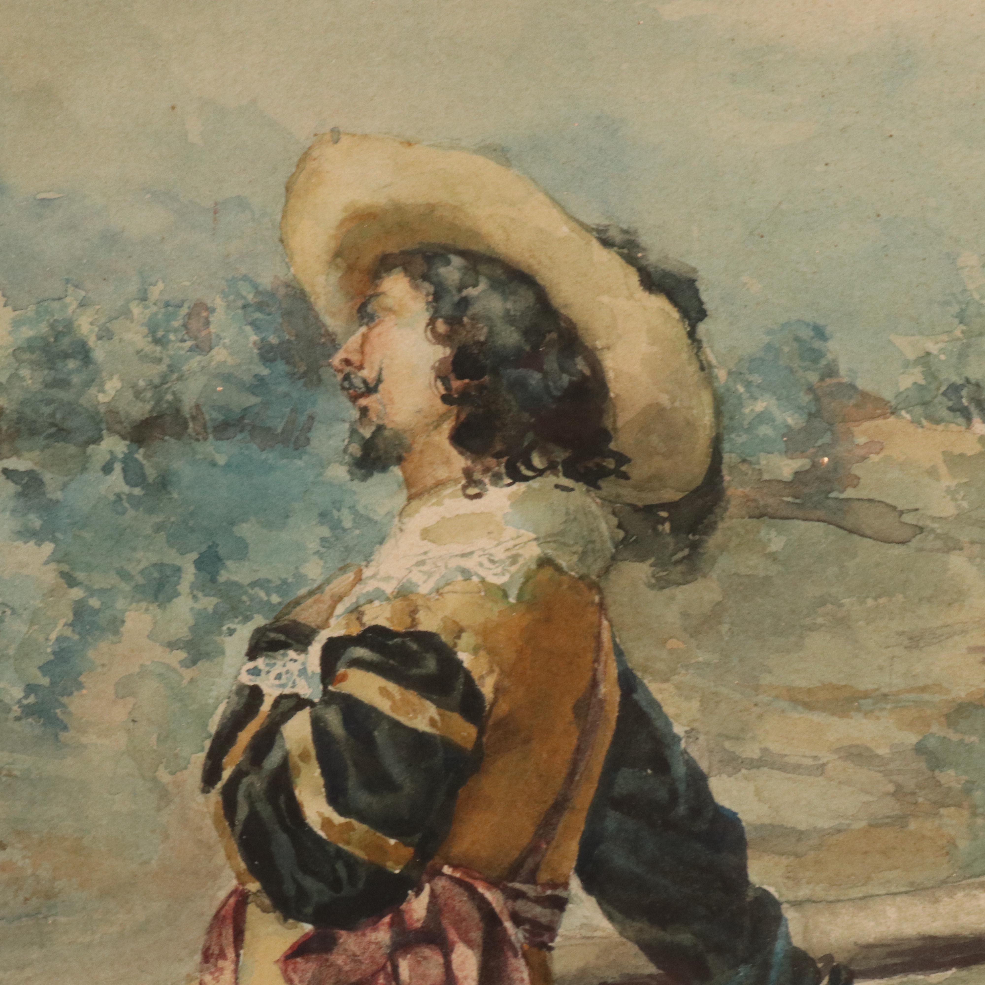 Enrico Nardi Watercolor of Two Cavaliers