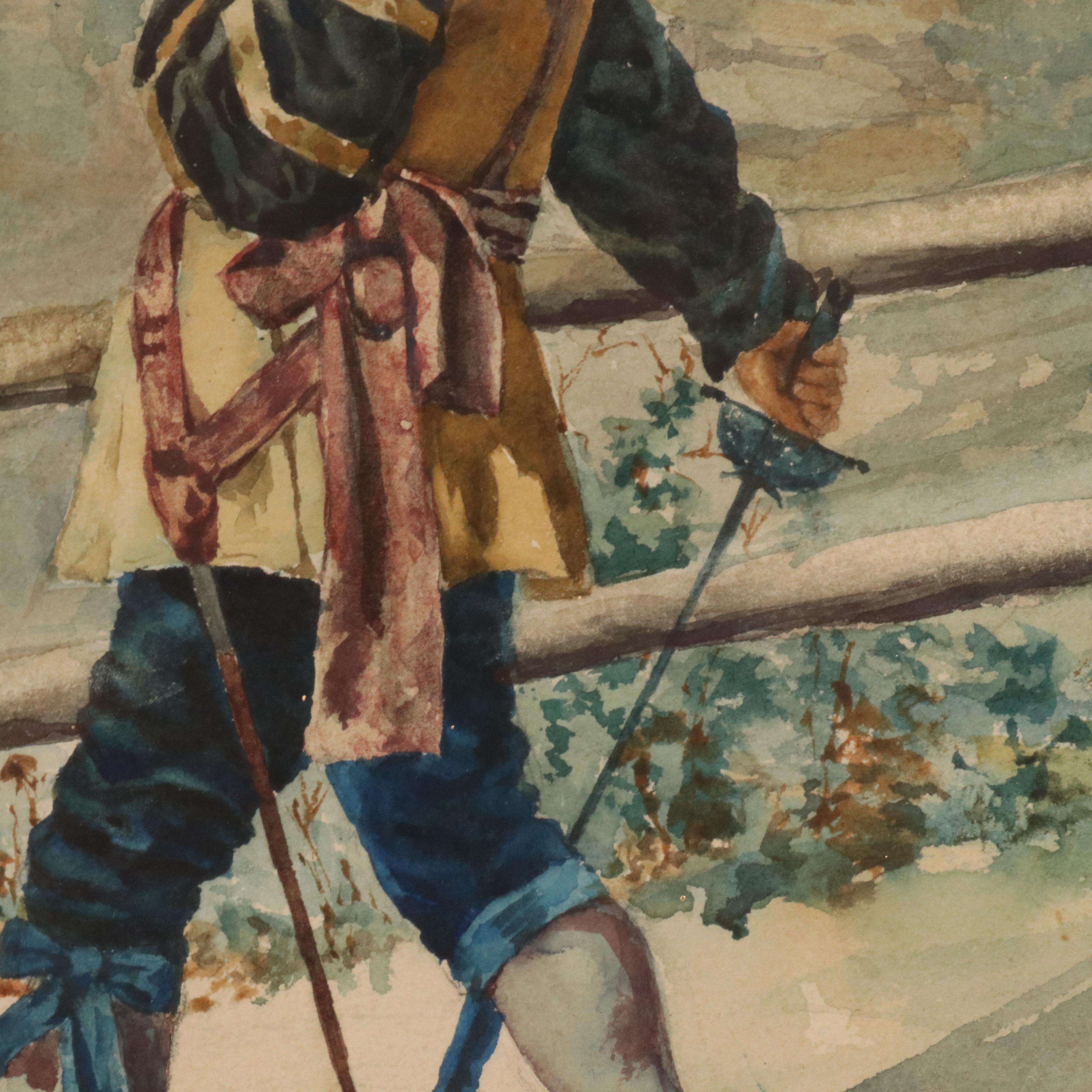 Enrico Nardi Watercolor of Two Cavaliers