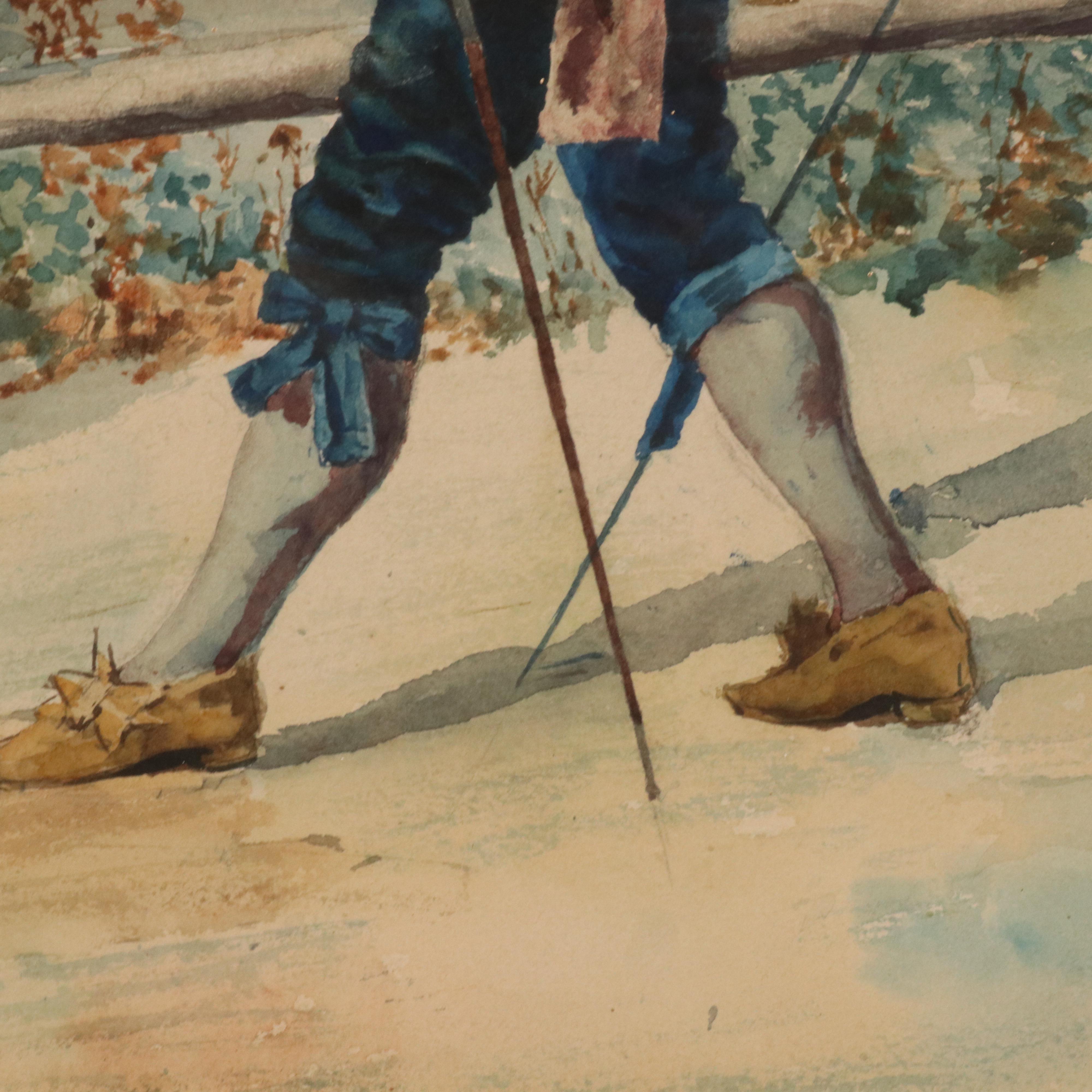 Enrico Nardi Watercolor of Two Cavaliers