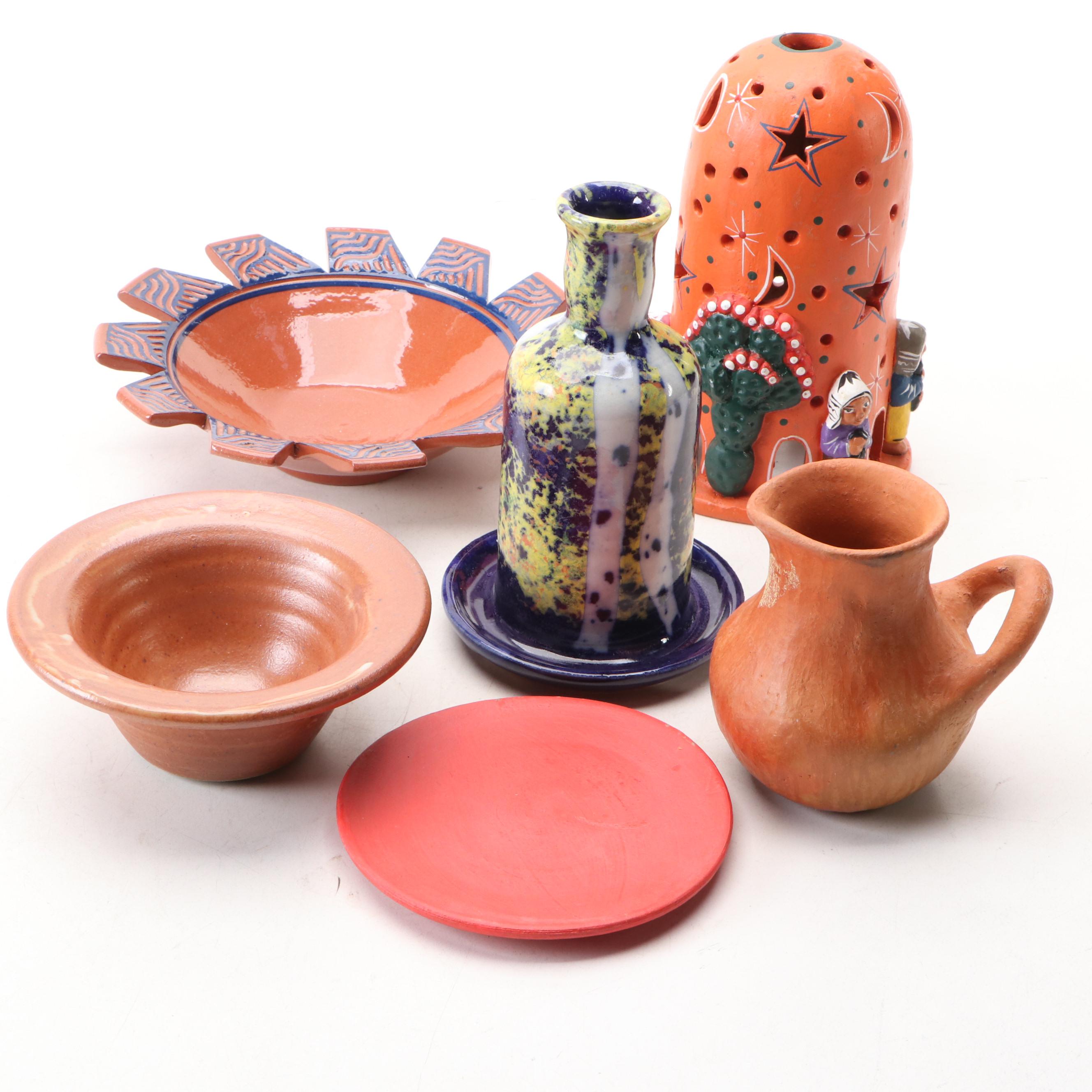 Peruvian Style Pottery Lantern with Other Art Pottery Table Accessories