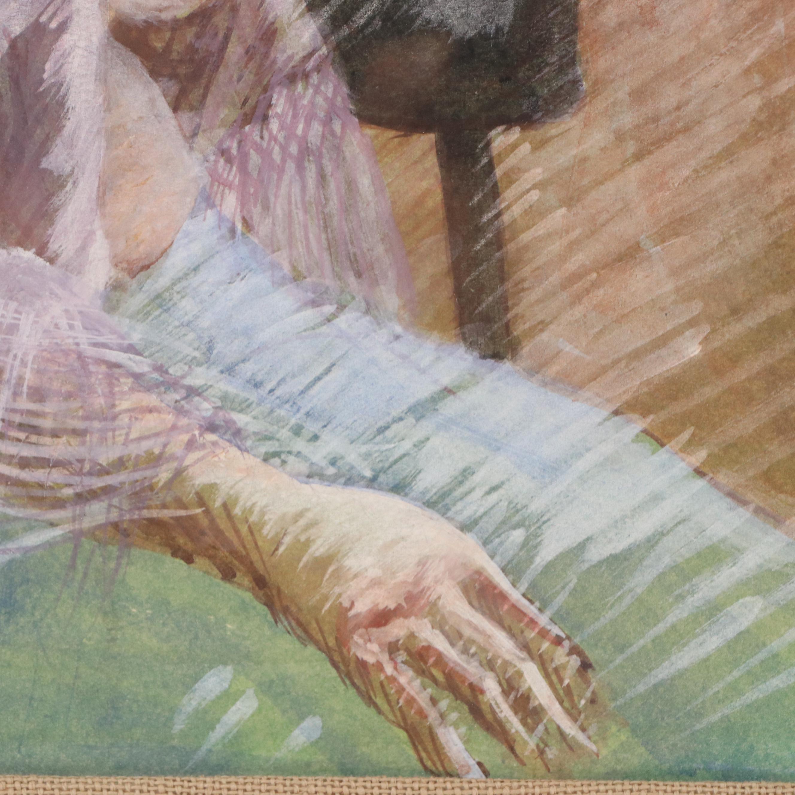 Watercolor and Gouache Portrait of a Seated Woman, Late 20th Century