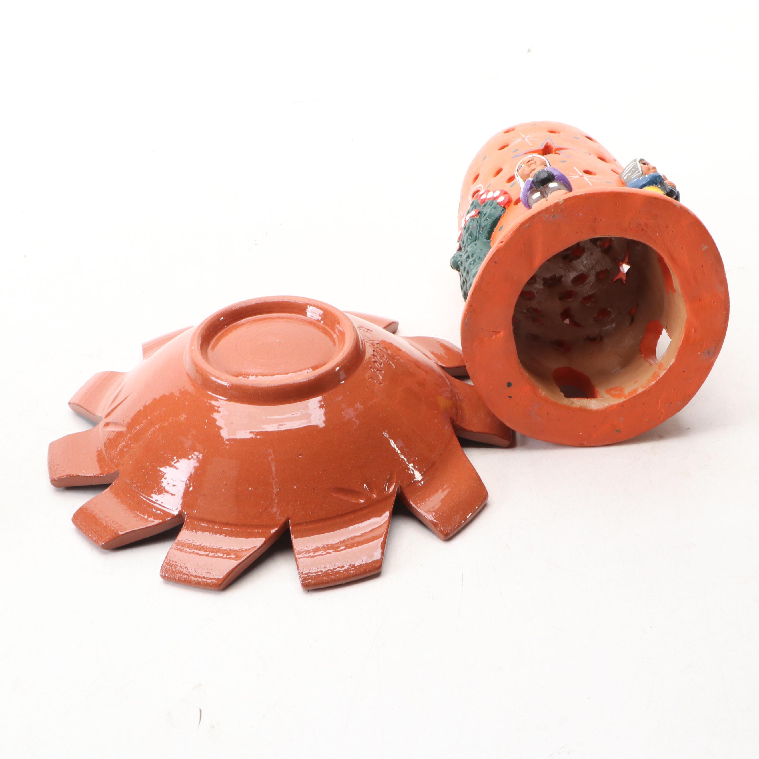 Peruvian Style Pottery Lantern with Other Art Pottery Table Accessories