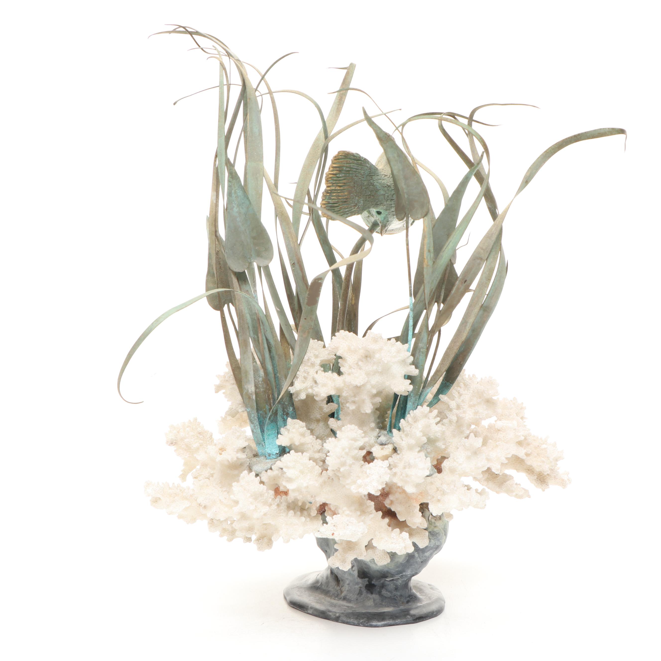 Gregory Higgins Signed Fossil Coral and Cast Metal Marine Sculpture