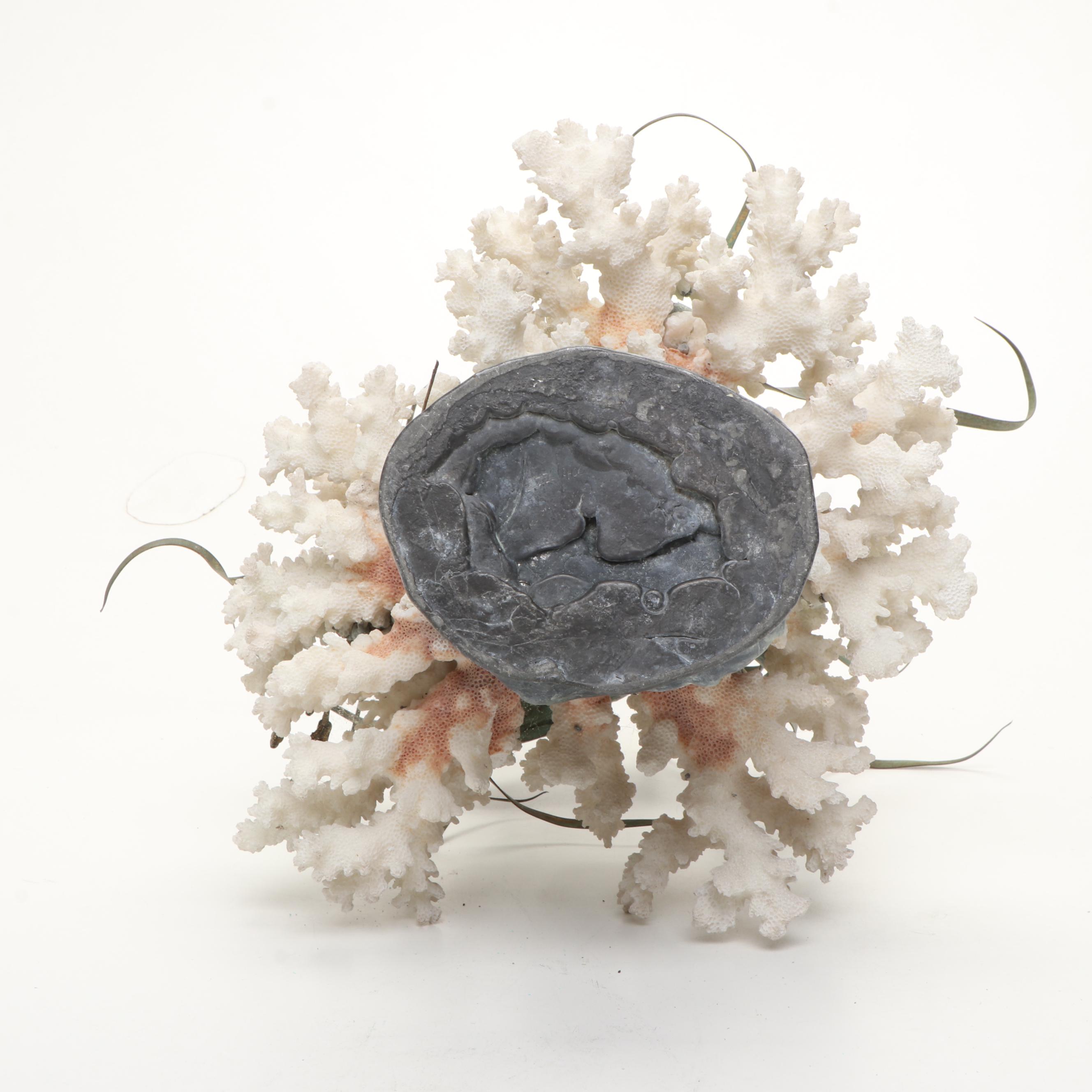 Gregory Higgins Signed Fossil Coral and Cast Metal Marine Sculpture