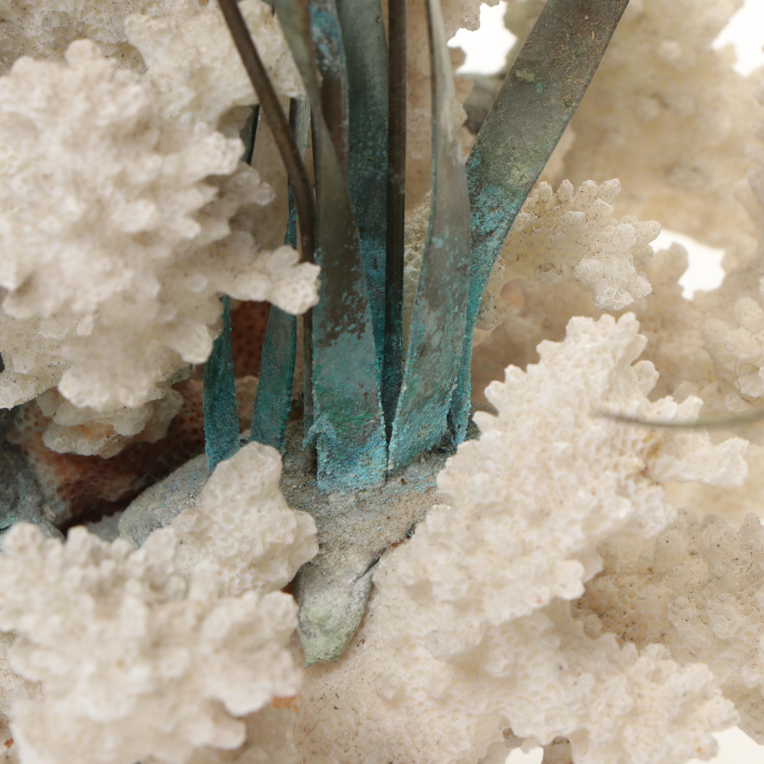 Gregory Higgins Signed Fossil Coral and Cast Metal Marine Sculpture