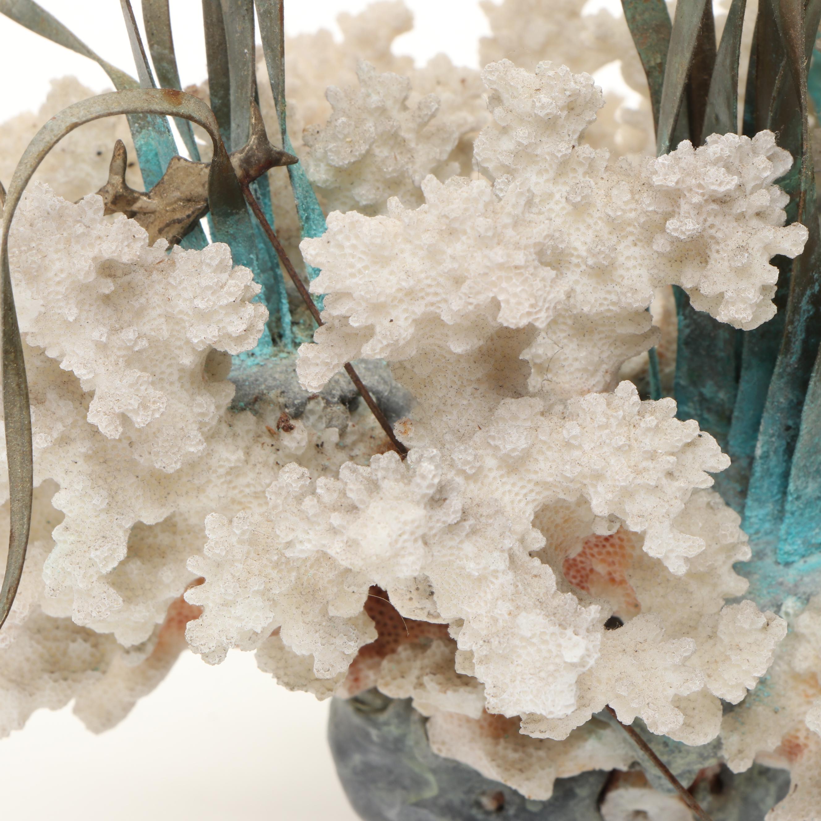 Gregory Higgins Signed Fossil Coral and Cast Metal Marine Sculpture