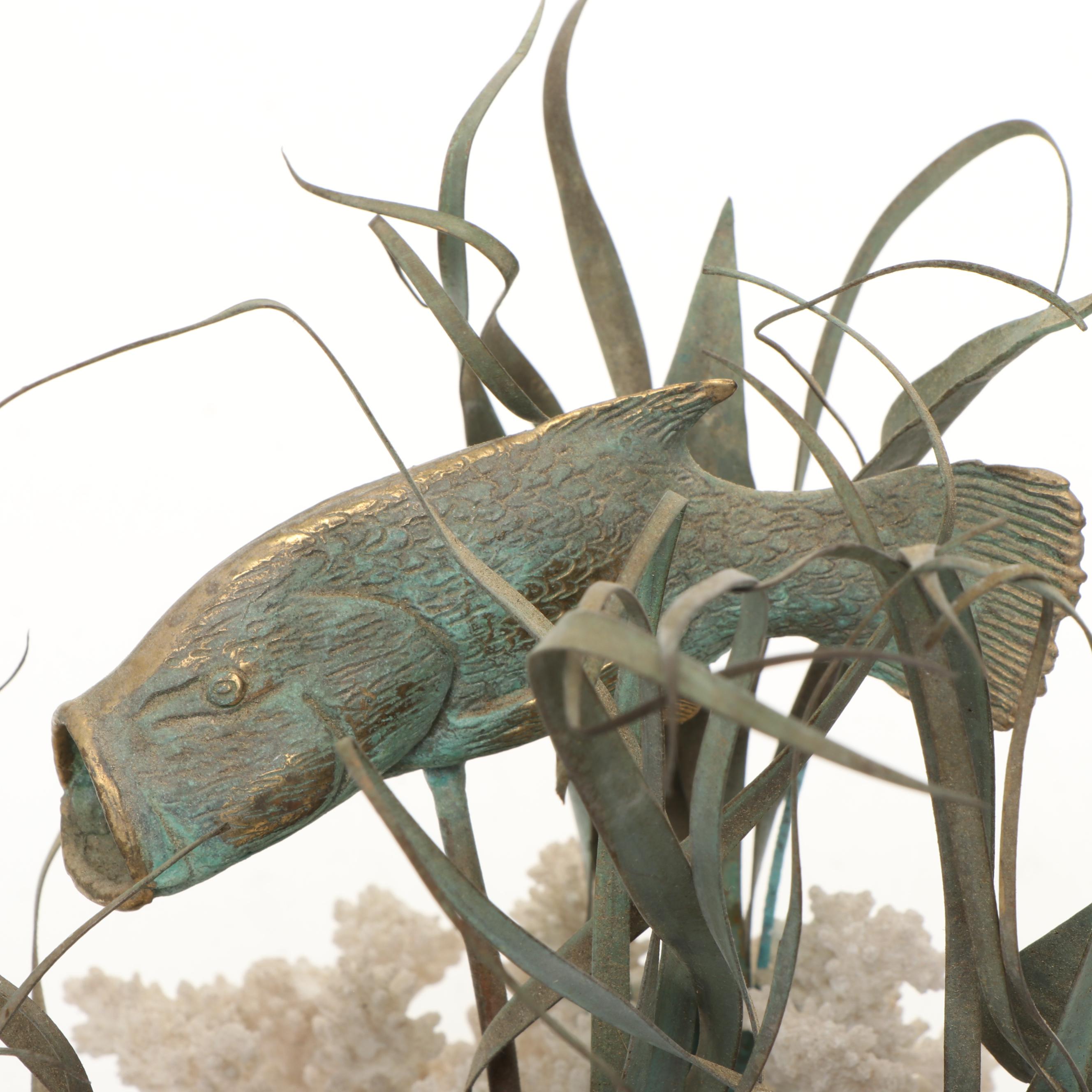 Gregory Higgins Signed Fossil Coral and Cast Metal Marine Sculpture