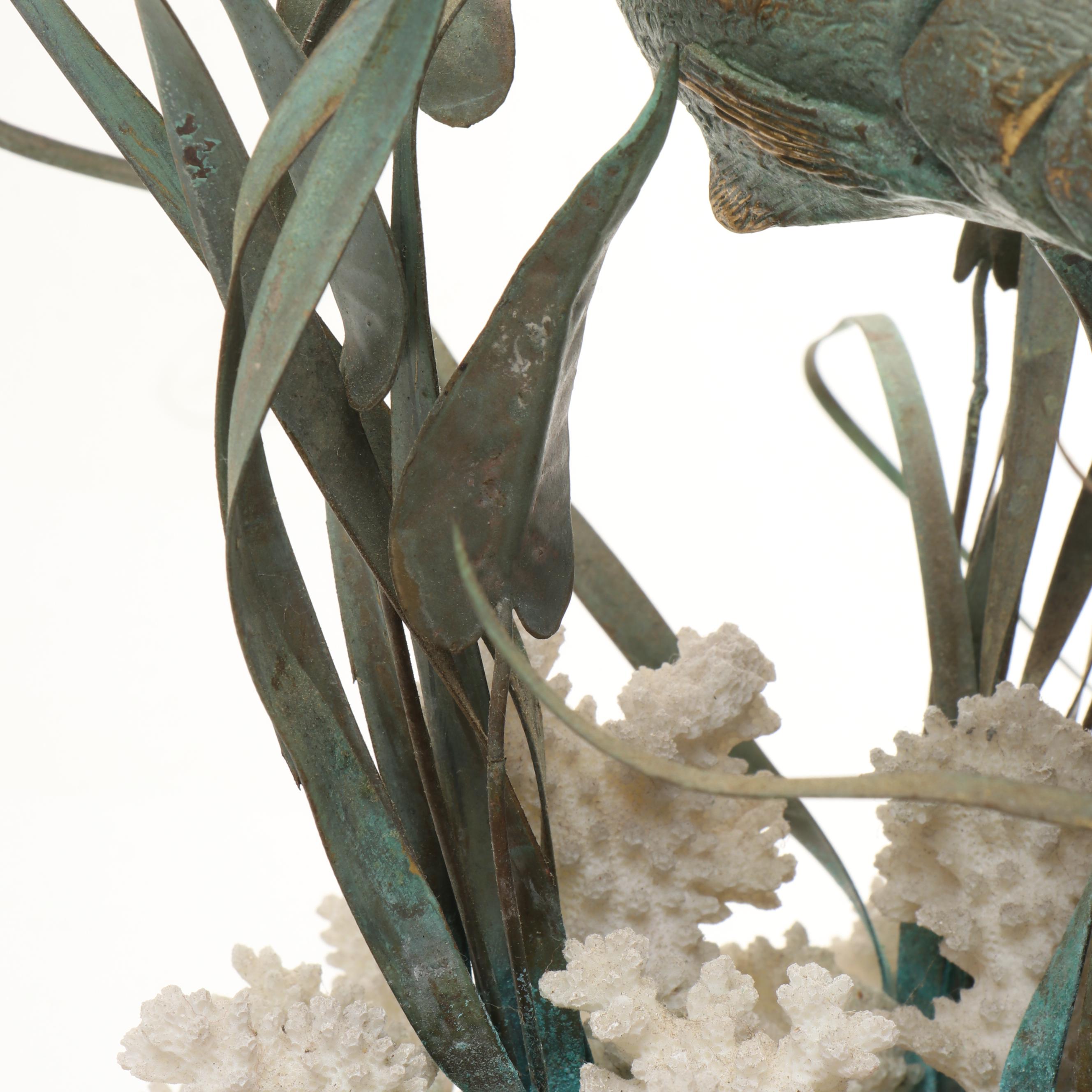 Gregory Higgins Signed Fossil Coral and Cast Metal Marine Sculpture