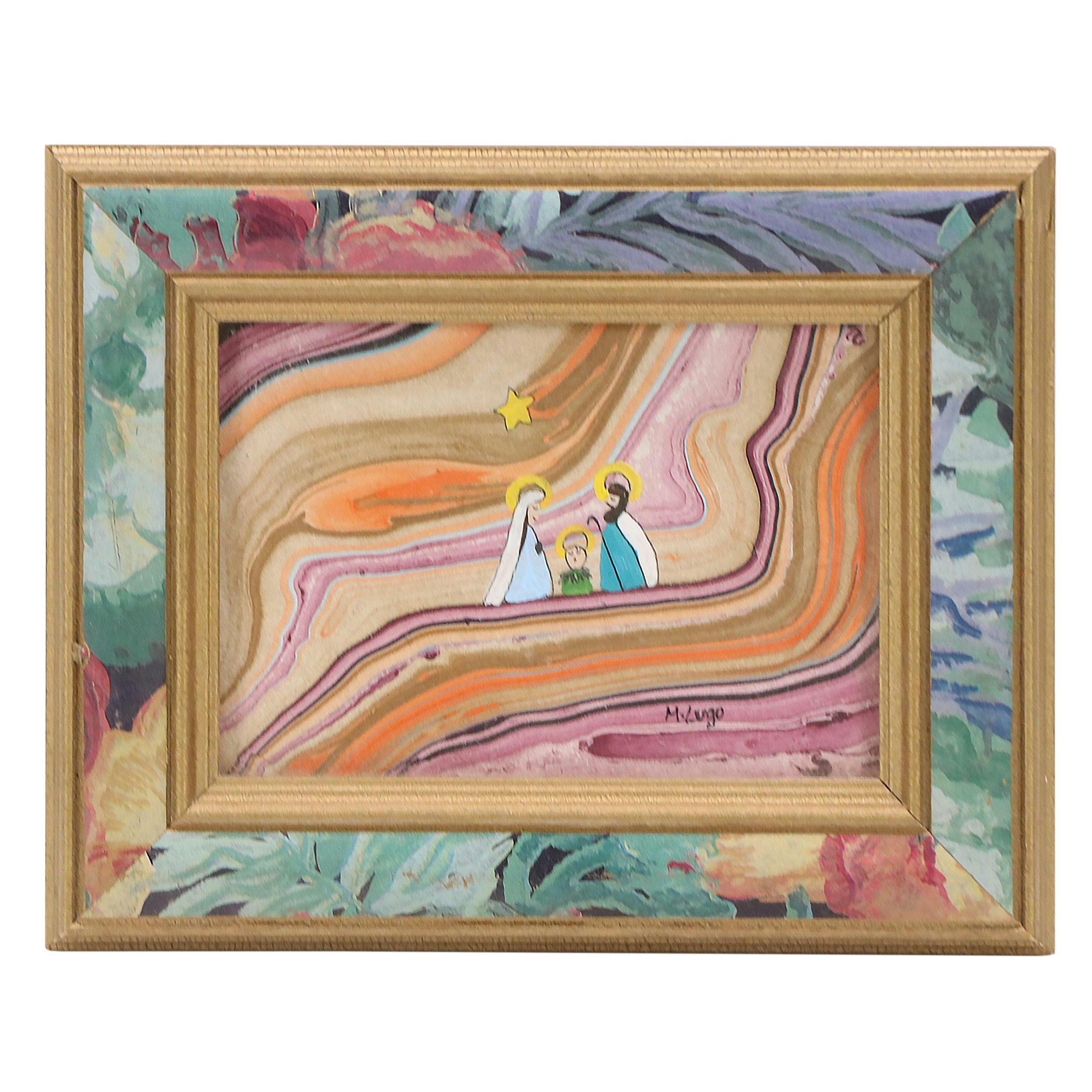 Mixed Media Painting with the Nativity, Late 20th / 21st Century